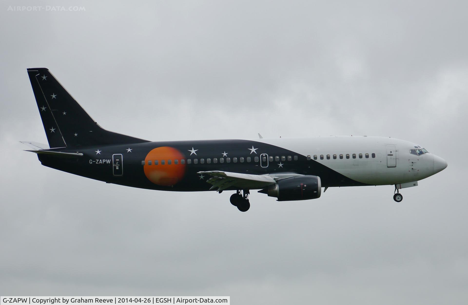 G-ZAPW, 1988 Boeing 737-3L9 C/N 24219, About to land on runway 