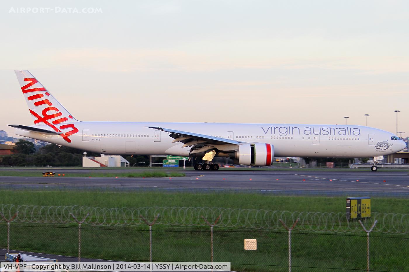 VH-VPF, 2009 Boeing 777-3ZG/ER C/N 37940, taxiing from 34L