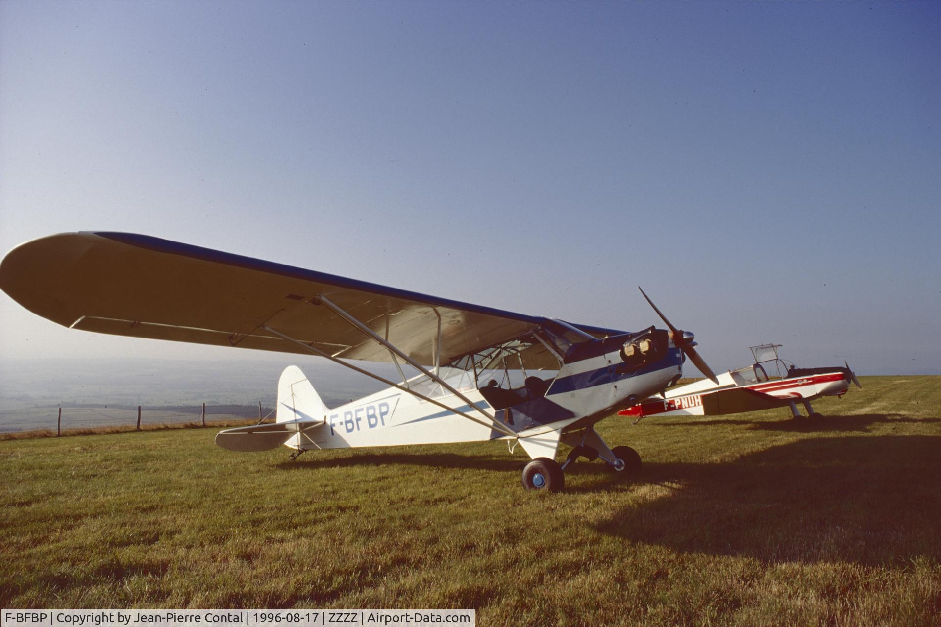 F-BFBP, Piper J3C-65 Cub Cub C/N 13195, Scanned Kodachrome_25 film. Mountain landing strip La Banne d'Ordanche, near Le Mont-Dore, Puy-de-Dôme, France, once a national gliding center (before WW II).