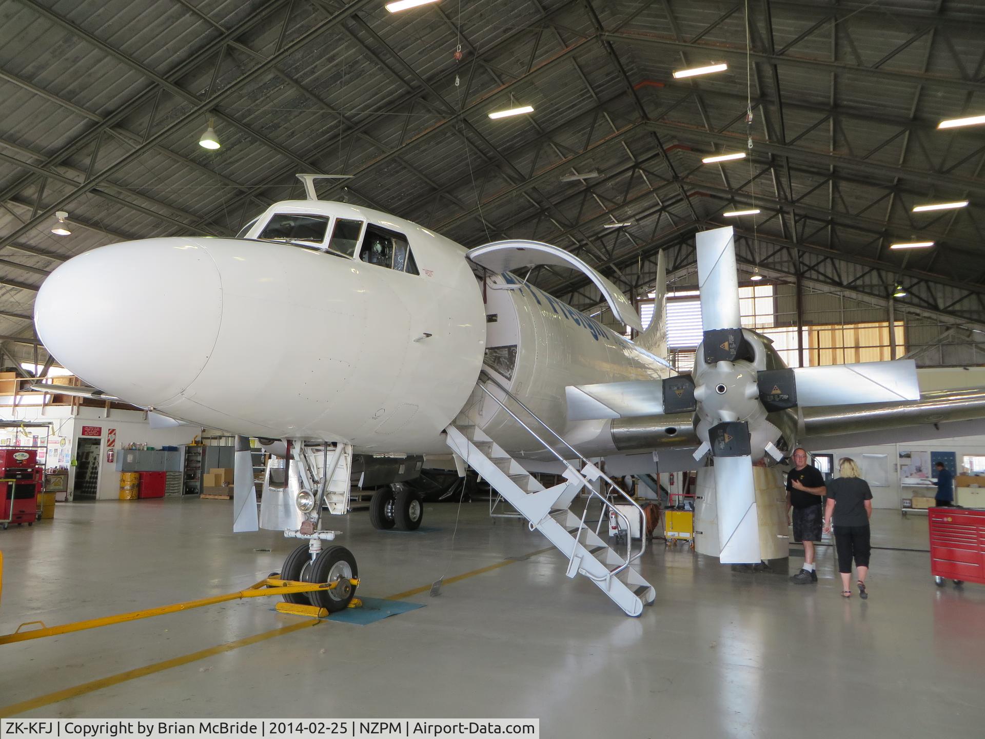 ZK-KFJ, Convair 580/F C/N 114, Air Freight NZ. Convair 580F. ZK-KFJ cn 114. Palmerston North (PMR NZPM). Image © Brian McBride. 25 February 2014