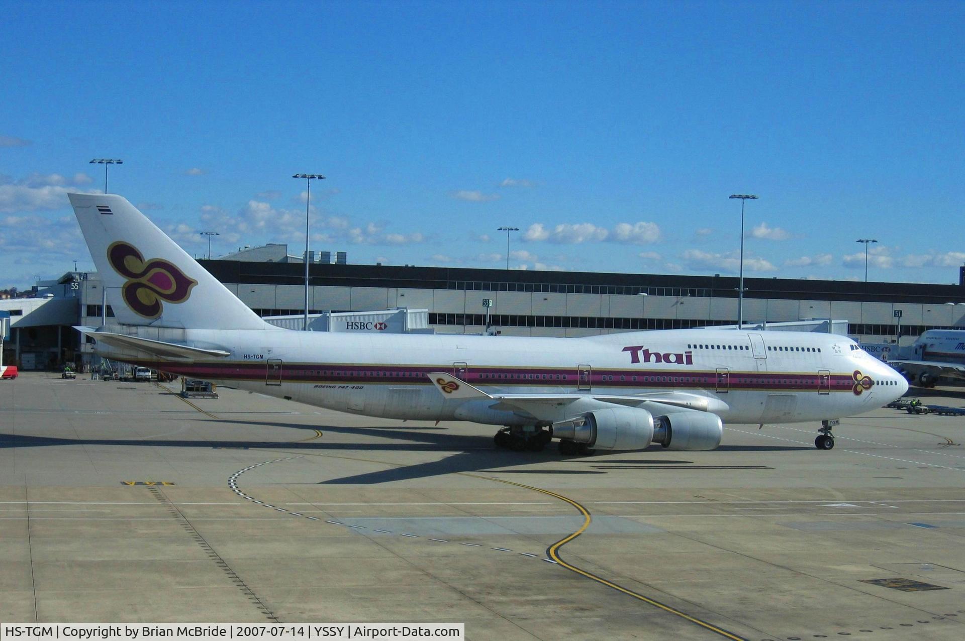 HS-TGM, 1992 Boeing 747-4D7 C/N 27093, Thai Airways International. 747-4D7. HS-TGM cn 27093 945. Sydney - Kingsford Smith International (Mascot) (SYD YSSY). Image © Brian McBride. 14 July 2007