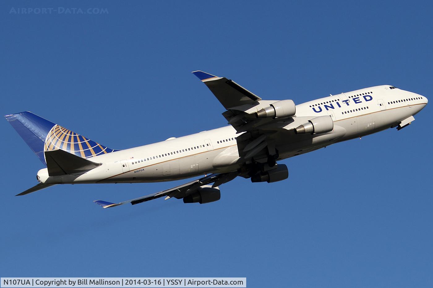 N107UA, 1998 Boeing 747-422 C/N 26900, off from 34L