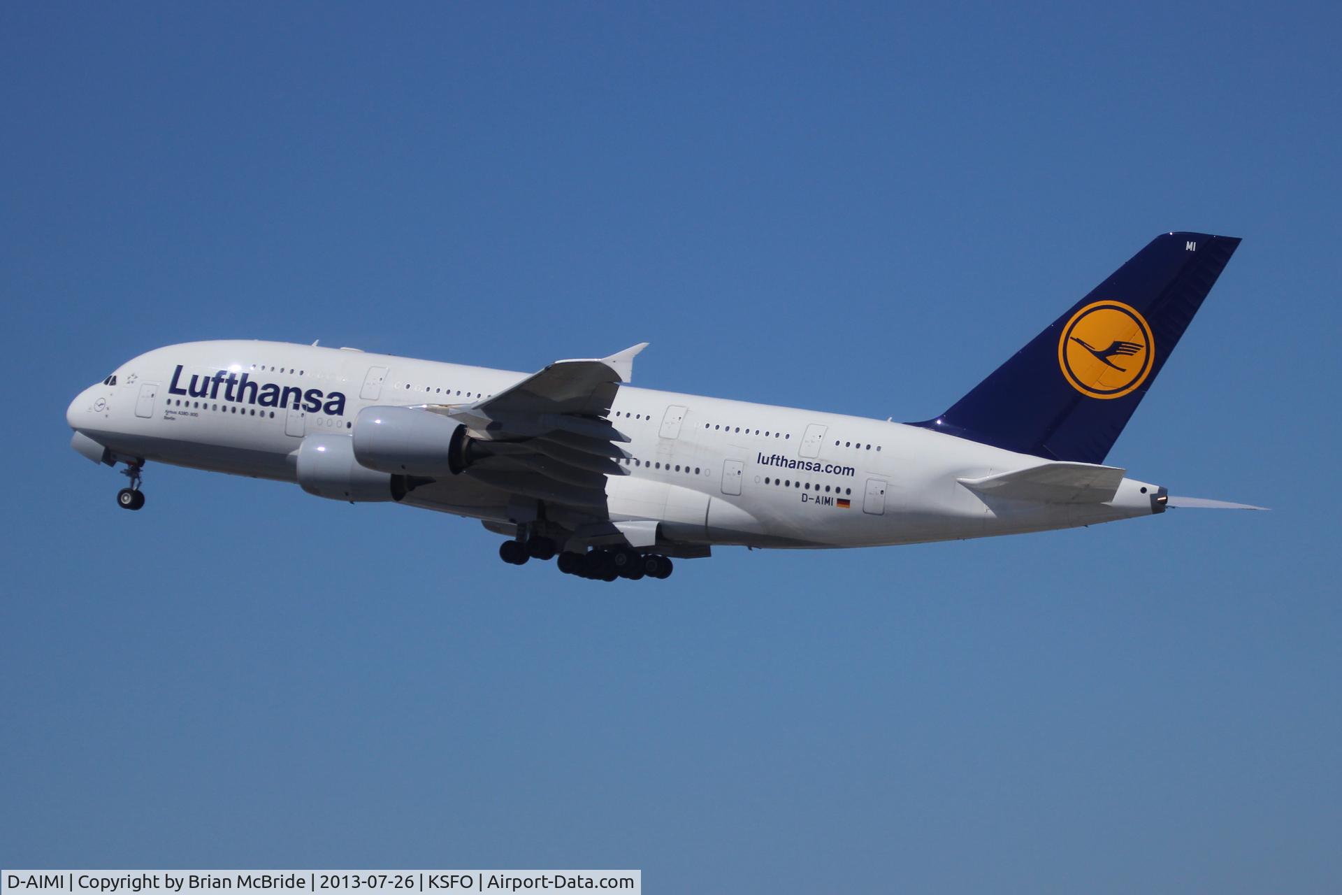 D-AIMI, 2011 Airbus A380-841 C/N 072, Lufthansa. A380-841. D-AIMI cn 072. San Francisco - International (SFO KSFO). Image © Brian McBride. 26 July 2013