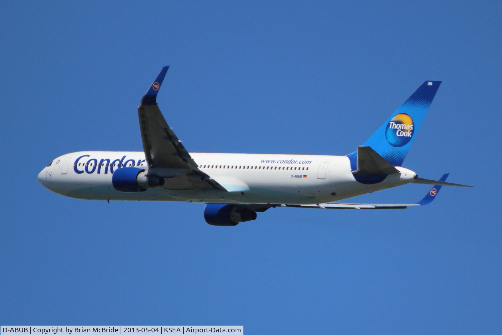 D-ABUB, 1992 Boeing 767-330/ER C/N 26987, Condor (Thomas Cook) Airlines. 767-330ER. D-ABUB cn 26987. Seattle Tacoma - International (SEA KSEA). Image © Brian McBride. 04 May 2013