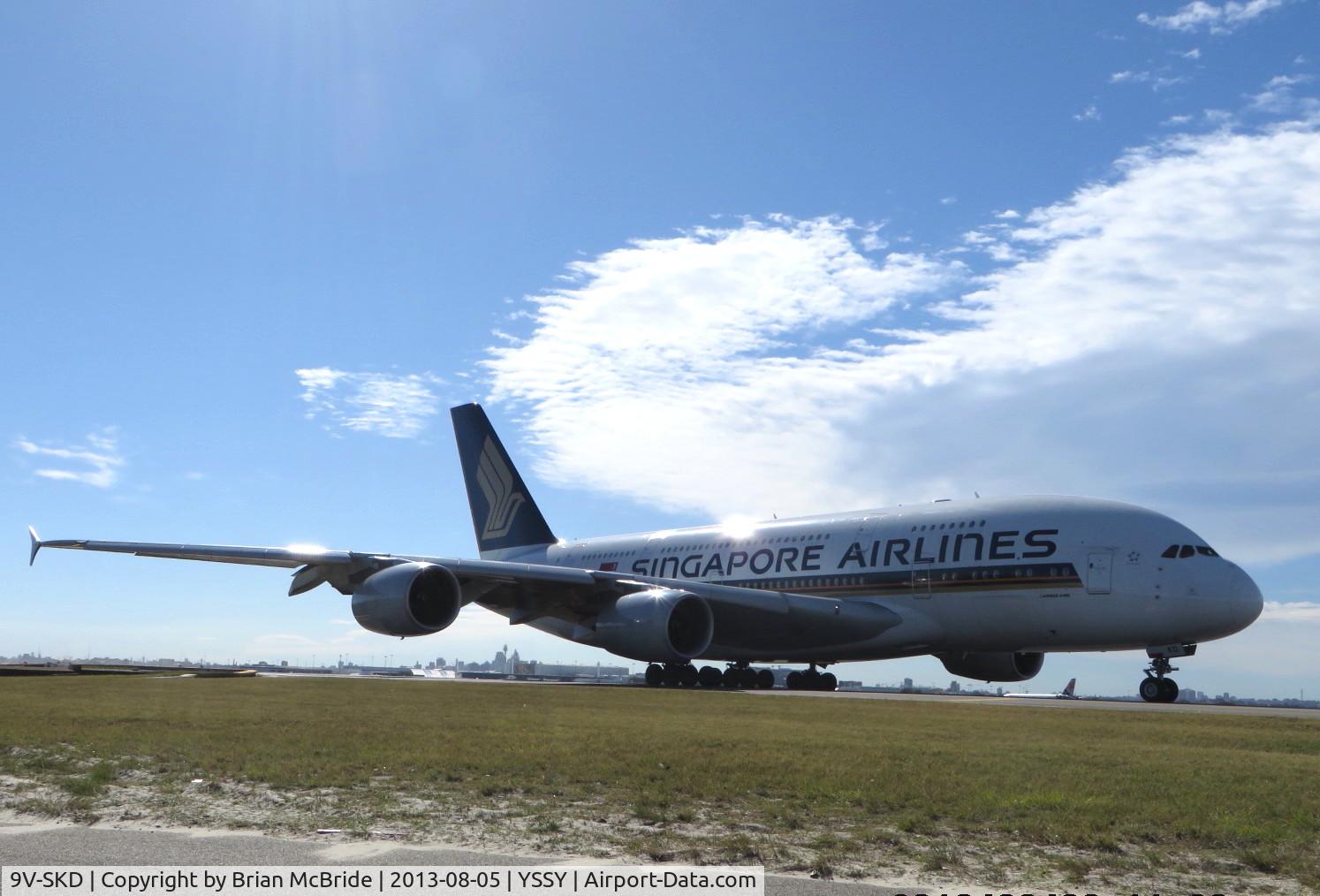 9V-SKD, 2008 Airbus A380-841 C/N 008, Singapore Airlines. A380-841. 9V-SKD cn 008. Sydney - Kingsford Smith International (Mascot) (SYD YSSY). Image © Brian McBride. 05 August 2013