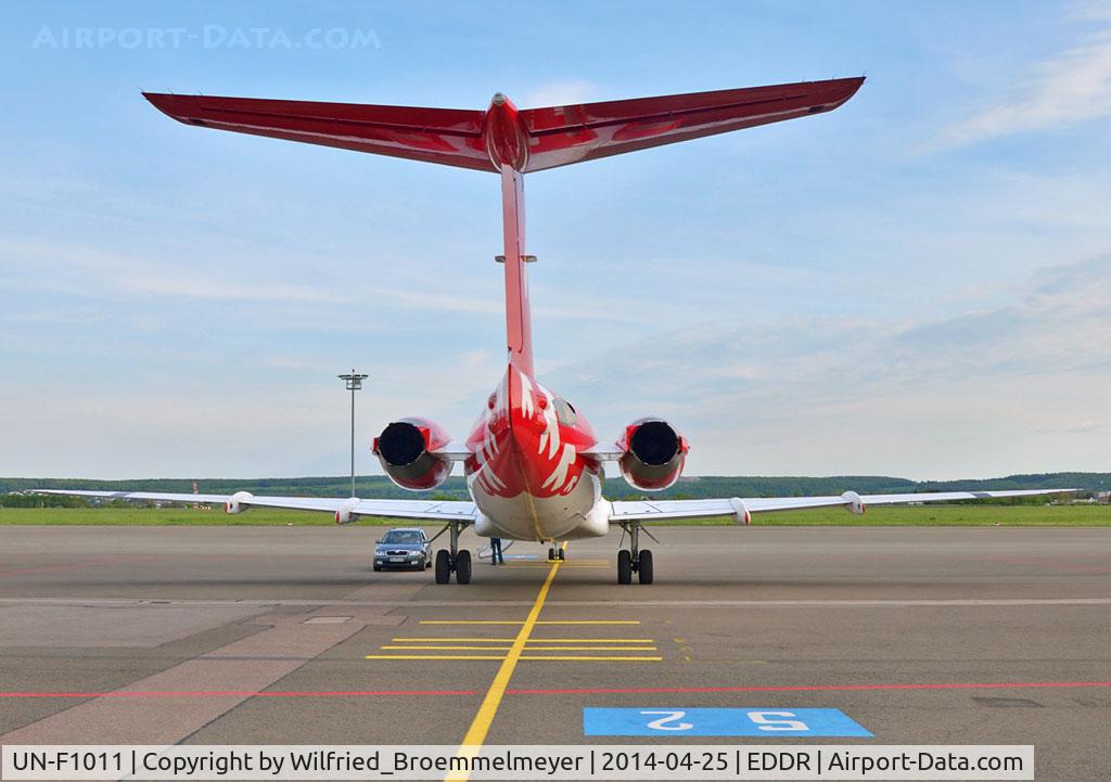 UN-F1011, 1994 Fokker 100 (F-28-0100) C/N 11517, Parked on apron for delivery flight next day (former D-AFKA).