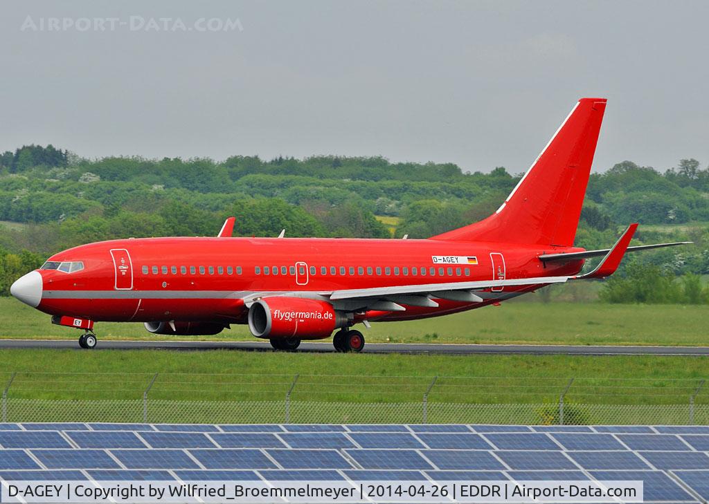 D-AGEY, 1998 Boeing 737-73S C/N 29076, Take-off roll on Runway 27 at Saarbruecken Airport for a positioning flight to EDDL/DUS - Duesseldorf.