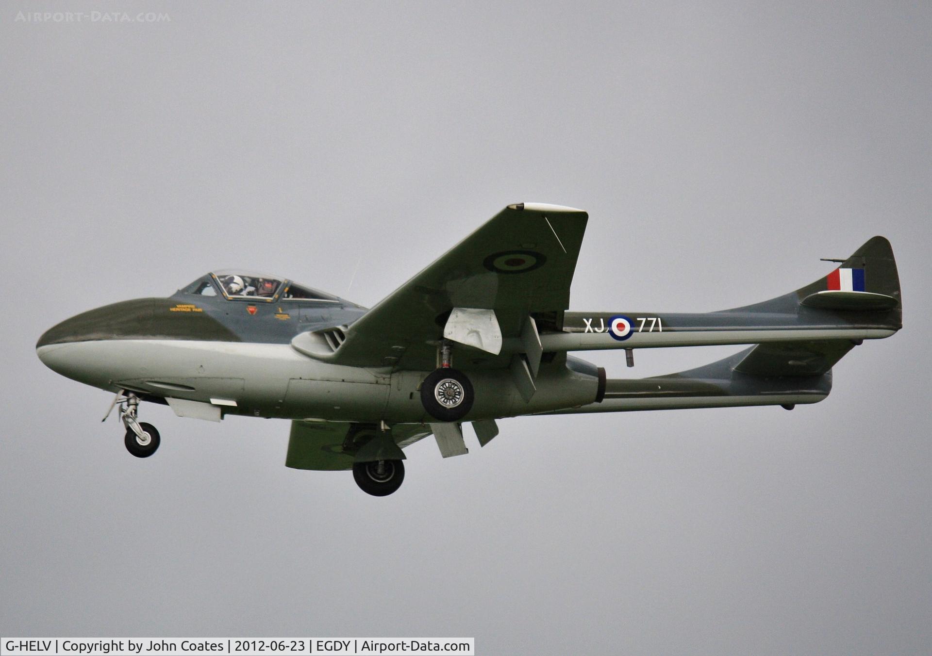 G-HELV, 1958 De Havilland (F+W Emmen) Vampire T.55 (DH-115) C/N 975, At RNAS open day 2012