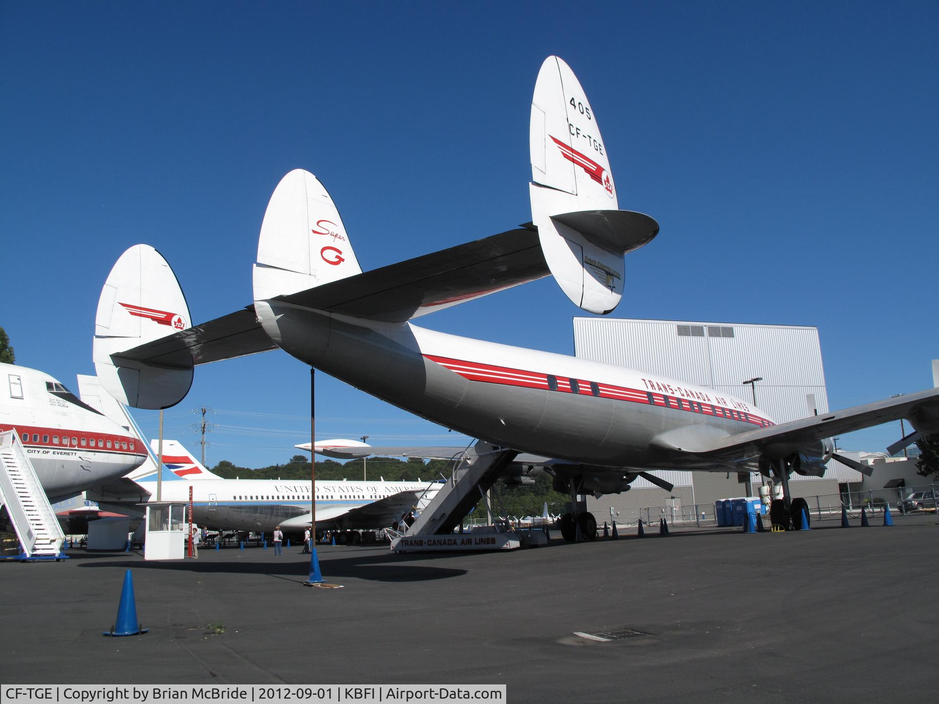 CF-TGE, 1954 Lockheed L-1049C Super Constellation C/N 4544, Trans-Canada Air Lines-TCA. Lockheed L-1049G Super Constellation. CF-TGE 405 cn 4544. Seattle - Boeing Field King County International (BFI KBFI). Image © Brian McBride. 01 September 2012