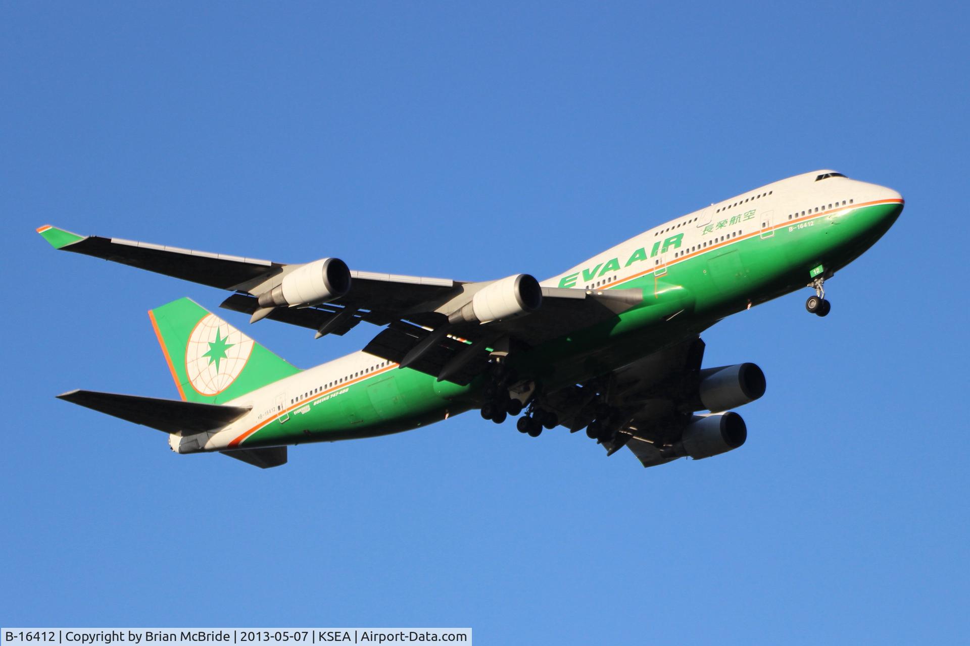 B-16412, Boeing 747-45E C/N 29112, EVA Air. 747-45E. B-16412 cn 29112 1159. Seattle Tacoma - International (SEA KSEA). Image © Brian McBride. 07 May 2013
