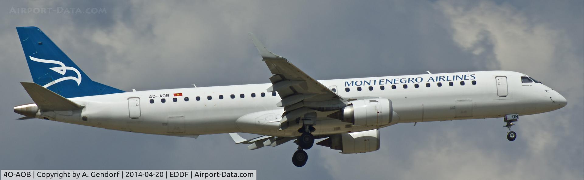 4O-AOB, 2009 Embraer 195LR (ERJ-190-200LR) C/N 19000283, Montenegro Airlines, is here arriving at Frankfurt Rhein/Main Int'l(EDDF)