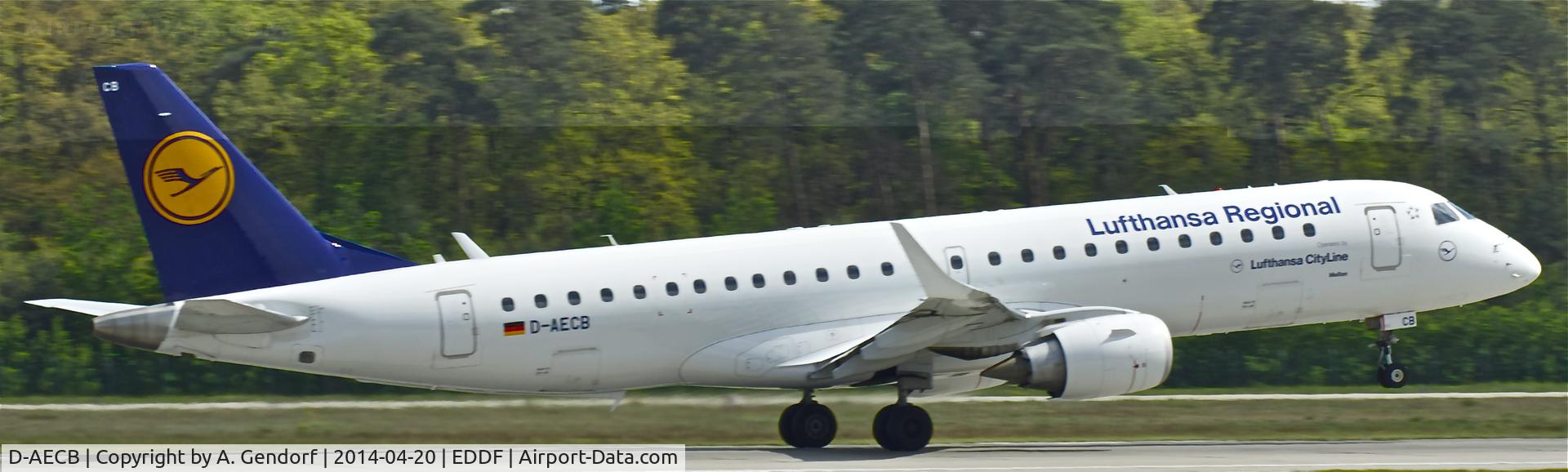 D-AECB, 2009 Embraer 190LR (ERJ-190-100LR) C/N 19000332, Lufthansa Regional, is here rotating on RWY 18 at Frankfurt Rhein/Main Int'l(EDDF)