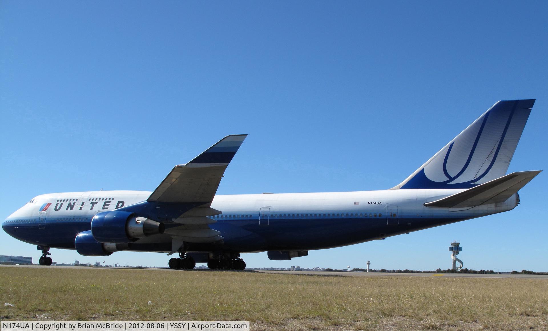 N174UA, 1990 Boeing 747-422 C/N 24381, United Airlines. 747-422. N174UA 8174 cn 24381 762. Sydney - Kingsford Smith International (Mascot) (SYD YSSY). Image © Brian McBride. 06 August 2012