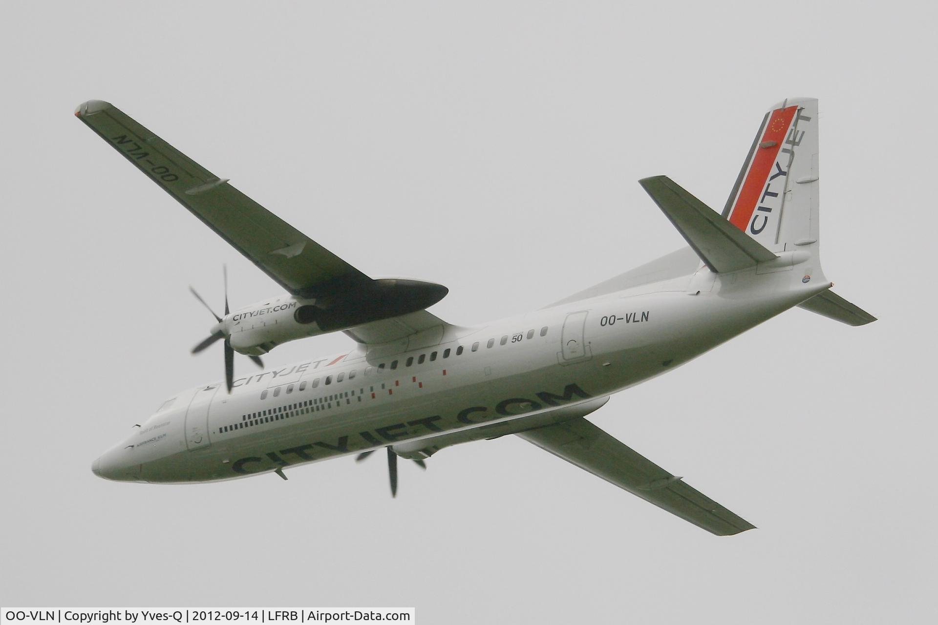 OO-VLN, 1989 Fokker 50 C/N 20145, Fokker 50, Take off rwy 25L, Brest-Guipavas Airport (LFRB-BES)