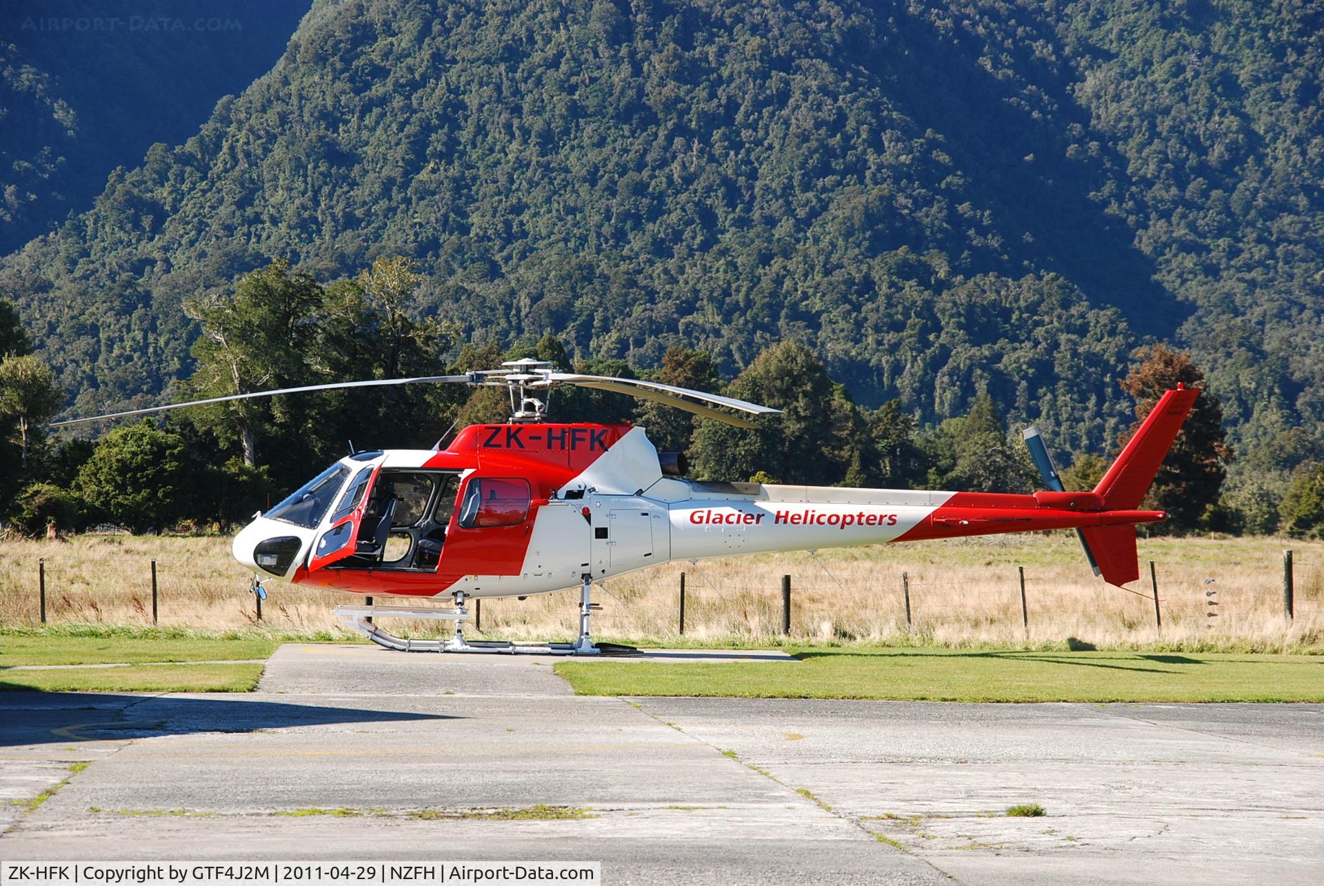 ZK-HFK, Aerospatiale AS-350B Ecureuil C/N 1397, ZK-HFK  Glacier Helicopters  at Fox Glacier heliport 29.4.11
