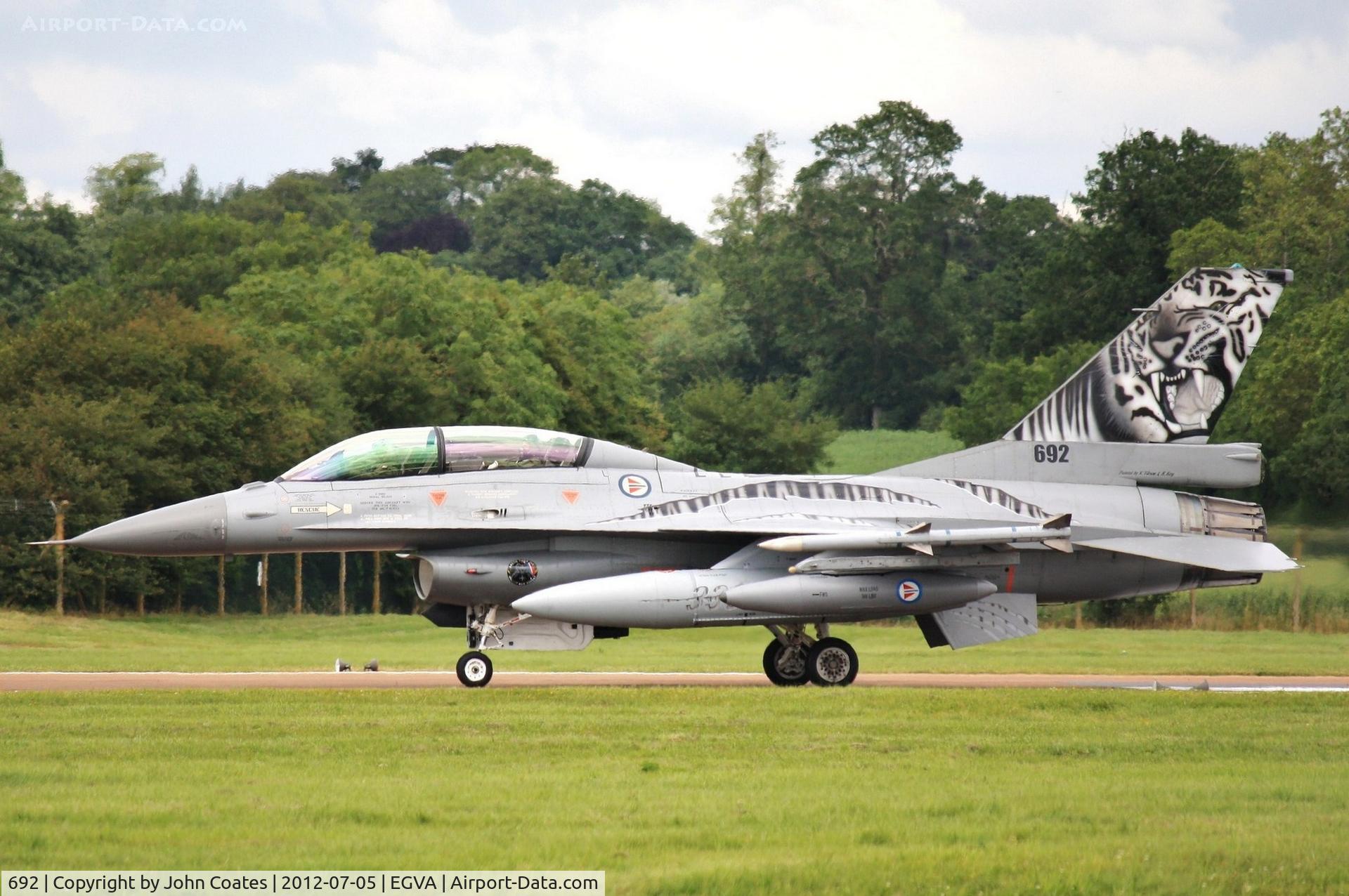 692, 1980 General Dynamics F-16BM Fighting Falcon C/N 6L-11, Arriving RIAT 2012