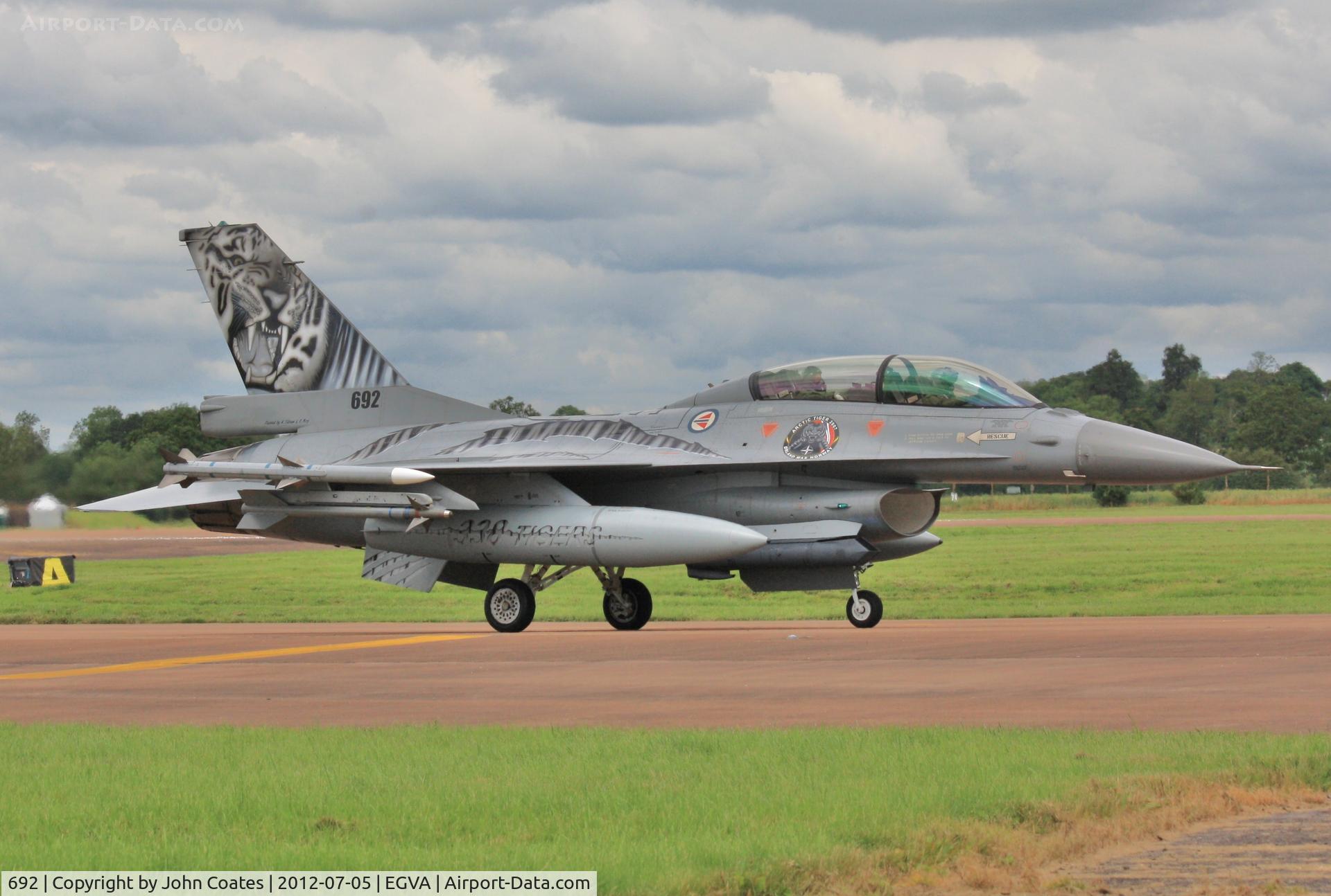 692, 1980 General Dynamics F-16BM Fighting Falcon C/N 6L-11, Arriving RIAT 2012
