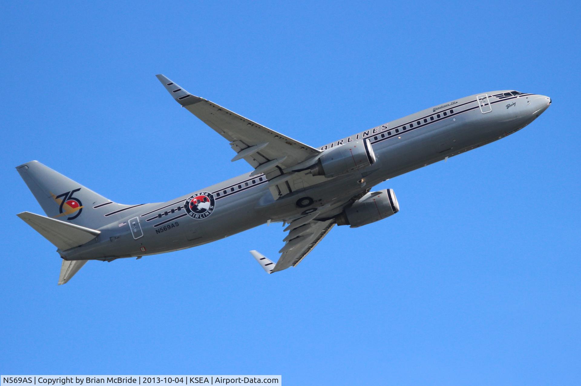 N569AS, 2007 Boeing 737-890 C/N 35184, Alaska Airlines. 737-890. N569AS cn 35184 2192. Alaska Starliner 75 anniversary retrojet. Seattle Tacoma - International (SEA KSEA). Image © Brian McBride. 04 October 2013