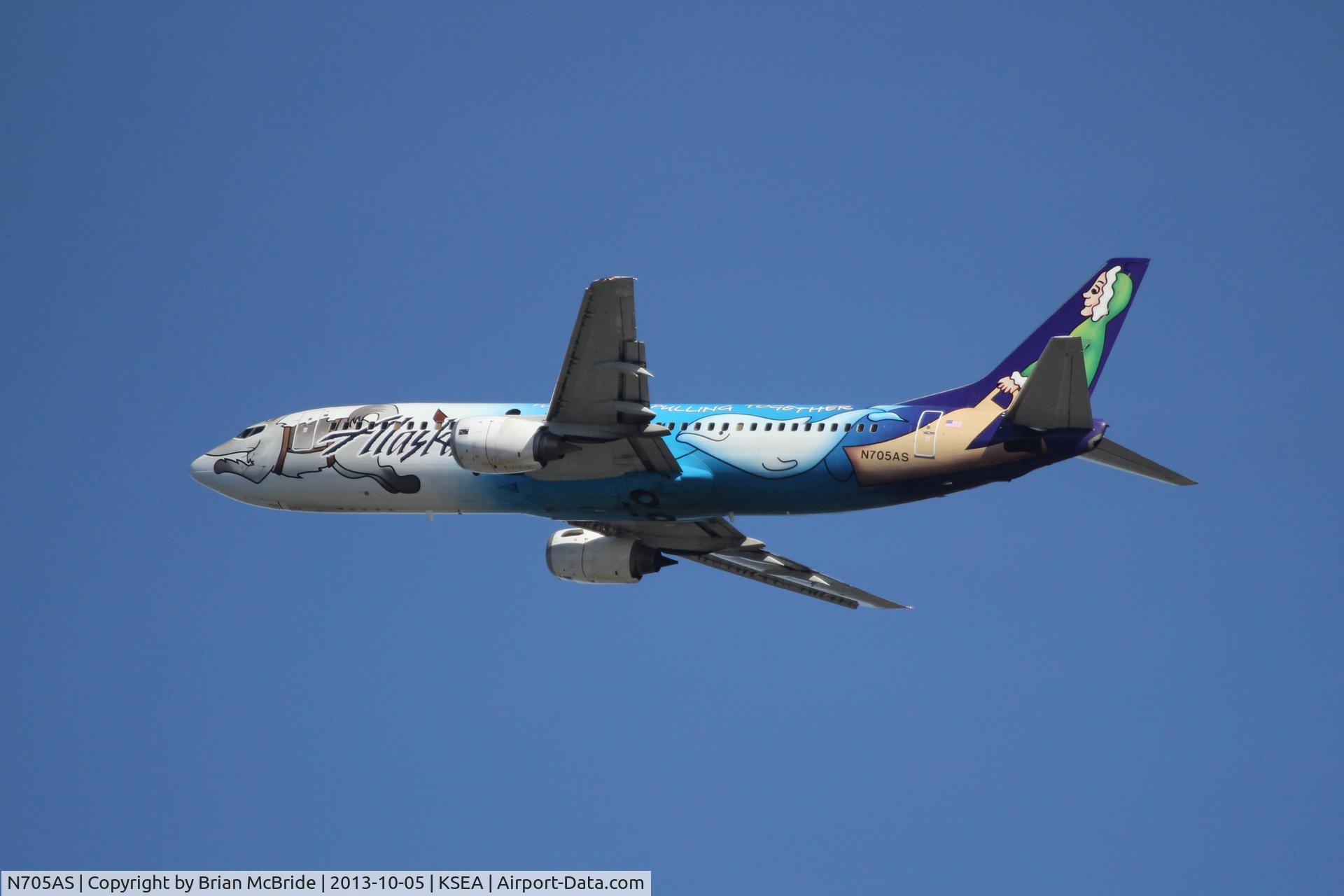 N705AS, 1998 Boeing 737-490 C/N 29318, Alaska Airlines. 737-490. N705AS cn 29318 3042. Spirit of Alaska Statehood. Seattle Tacoma - International (SEA KSEA). Image © Brian McBride. 05 October 2013