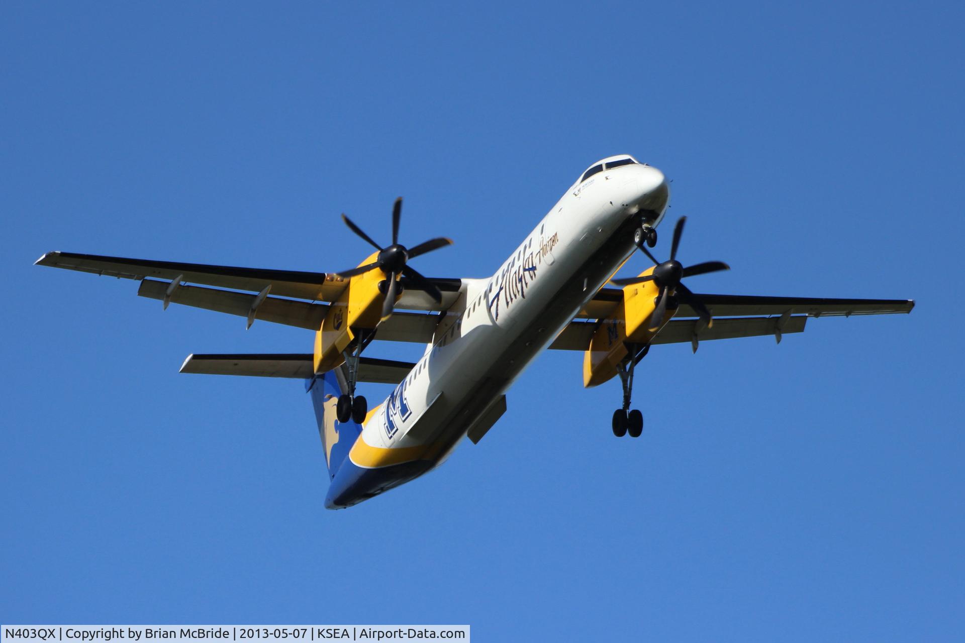 N403QX, 2001 De Havilland Canada DHC-8-402 Dash 8 C/N 4037, Alaska Airlines (Horizon Air). De Havilland Canada DHC-8-402Q Dash 8. N403QX cn 4037. Seattle Tacoma - International (SEA KSEA). Image © Brian McBride. 07 May 2013
