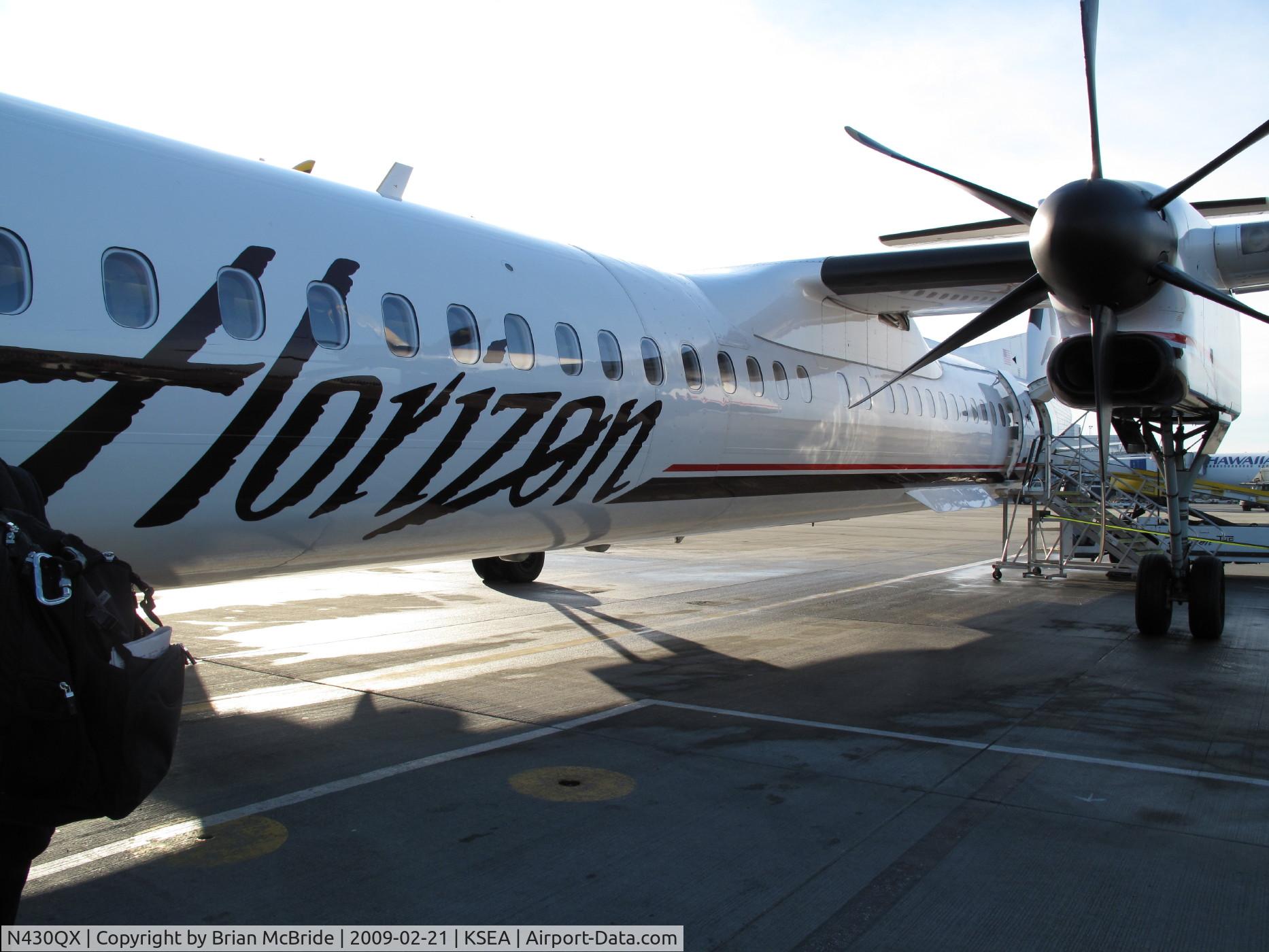 N430QX, 2007 Bombardier DHC-8-402 Dash 8 C/N 4163, Horizon Air. De Havilland Canada DHC-8-402Q Dash 8. N430QX cn 4163. Seattle Tacoma - International (SEA KSEA). Image © Brian McBride. 21 February 2009