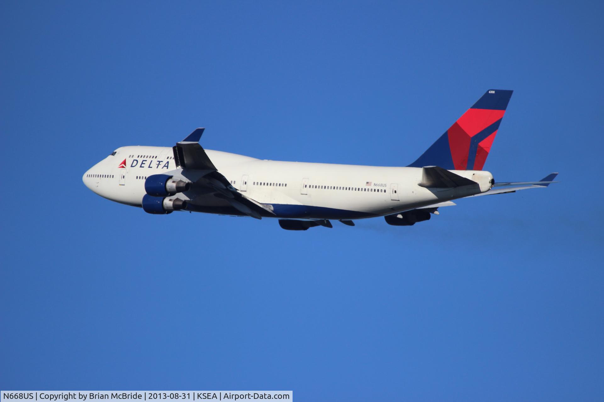 N668US, 1990 Boeing 747-451 C/N 24223, Delta Airlines. 747-451. N668US 6308 cn 24223 800. Seattle Tacoma - International (SEA KSEA). Image © Brian McBride. 31 August 2013