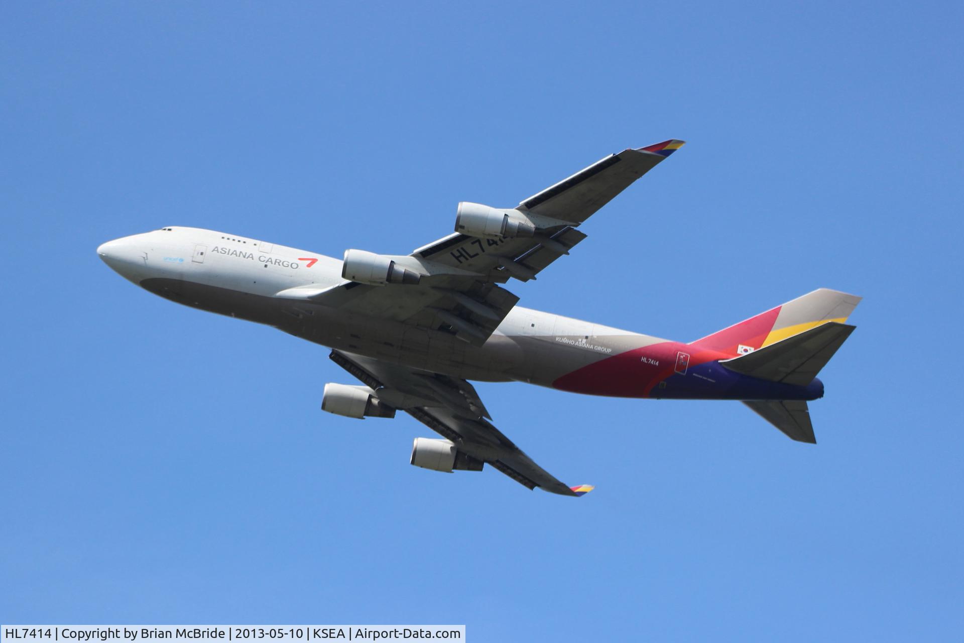 HL7414, 1991 Boeing 747-48EM(BDSF) C/N 25452, Asiana Airlines Cargo. 747-48EMBDSF. HL7414 cn 25452 892. Seattle Tacoma - International (SEA KSEA). Image © Brian McBride. 10 May 2013
