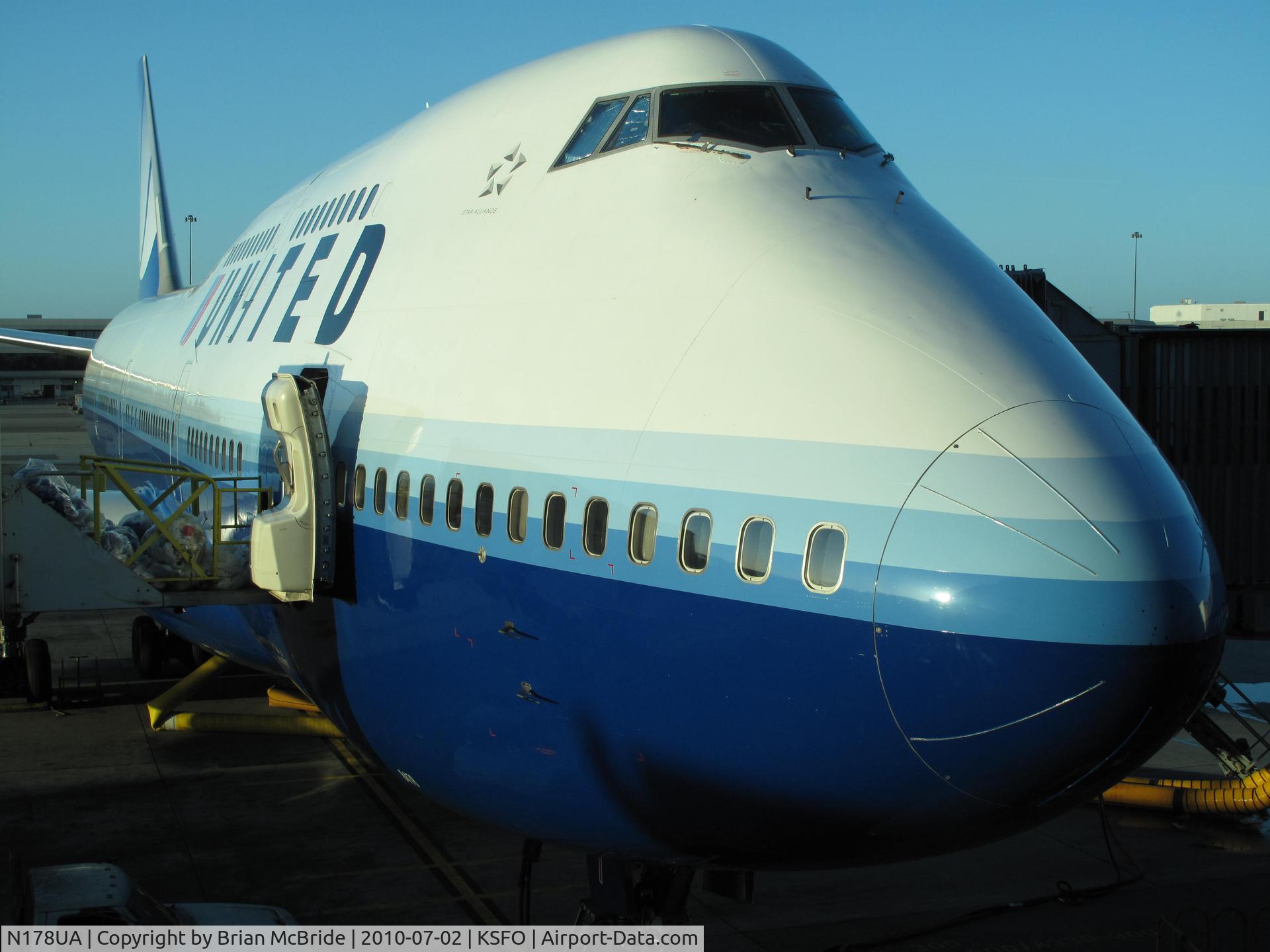 N178UA, 1990 Boeing 747-422 C/N 24385, United Airlines. 747-422. N178UA 8478 cn 24385 820. San Francisco - International (SFO KSFO). Image © Brian McBride. 02 July 2010