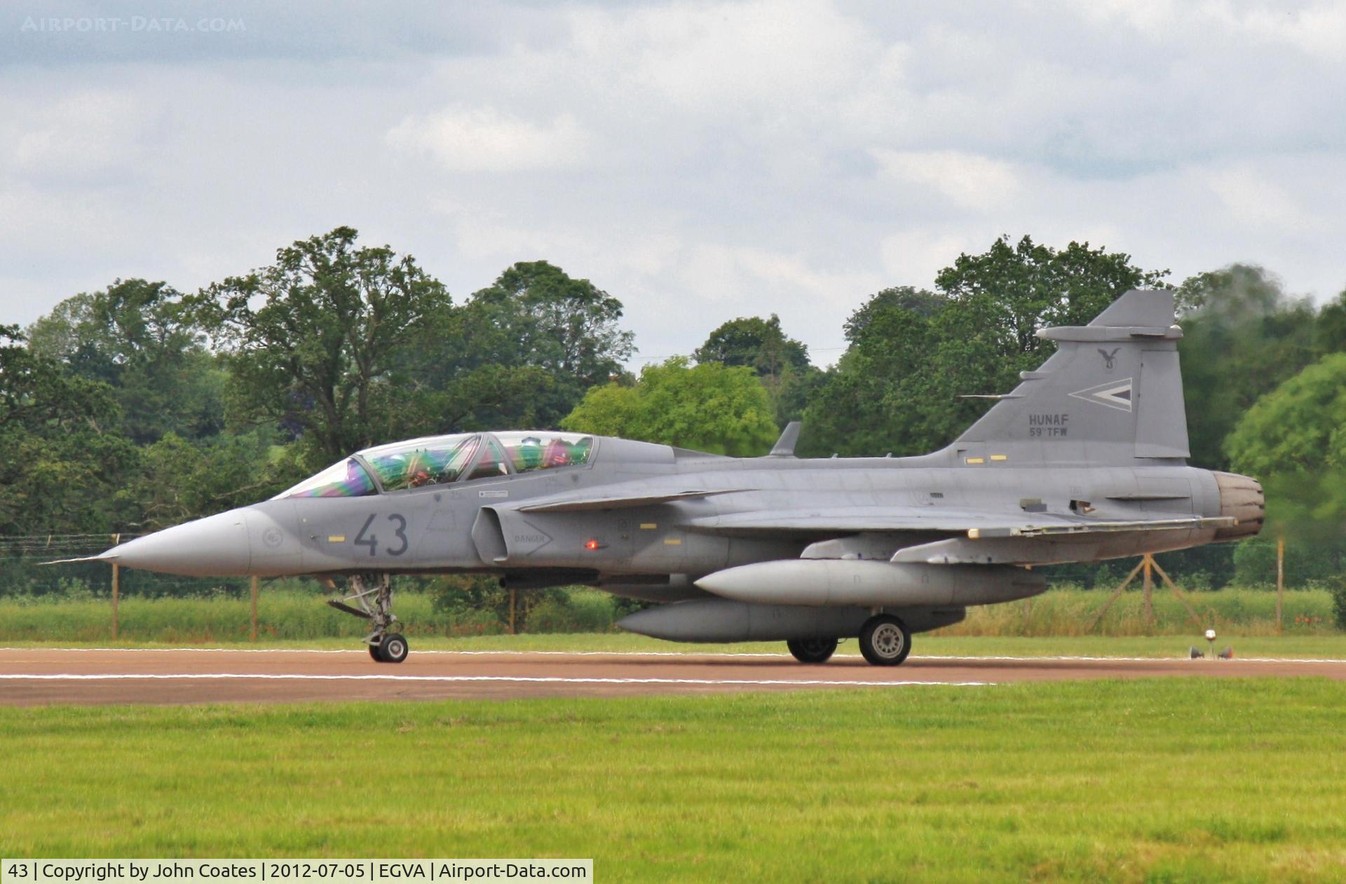 43, Saab JAS-39D Gripen C/N 39852, Arriving at RIAT 2012