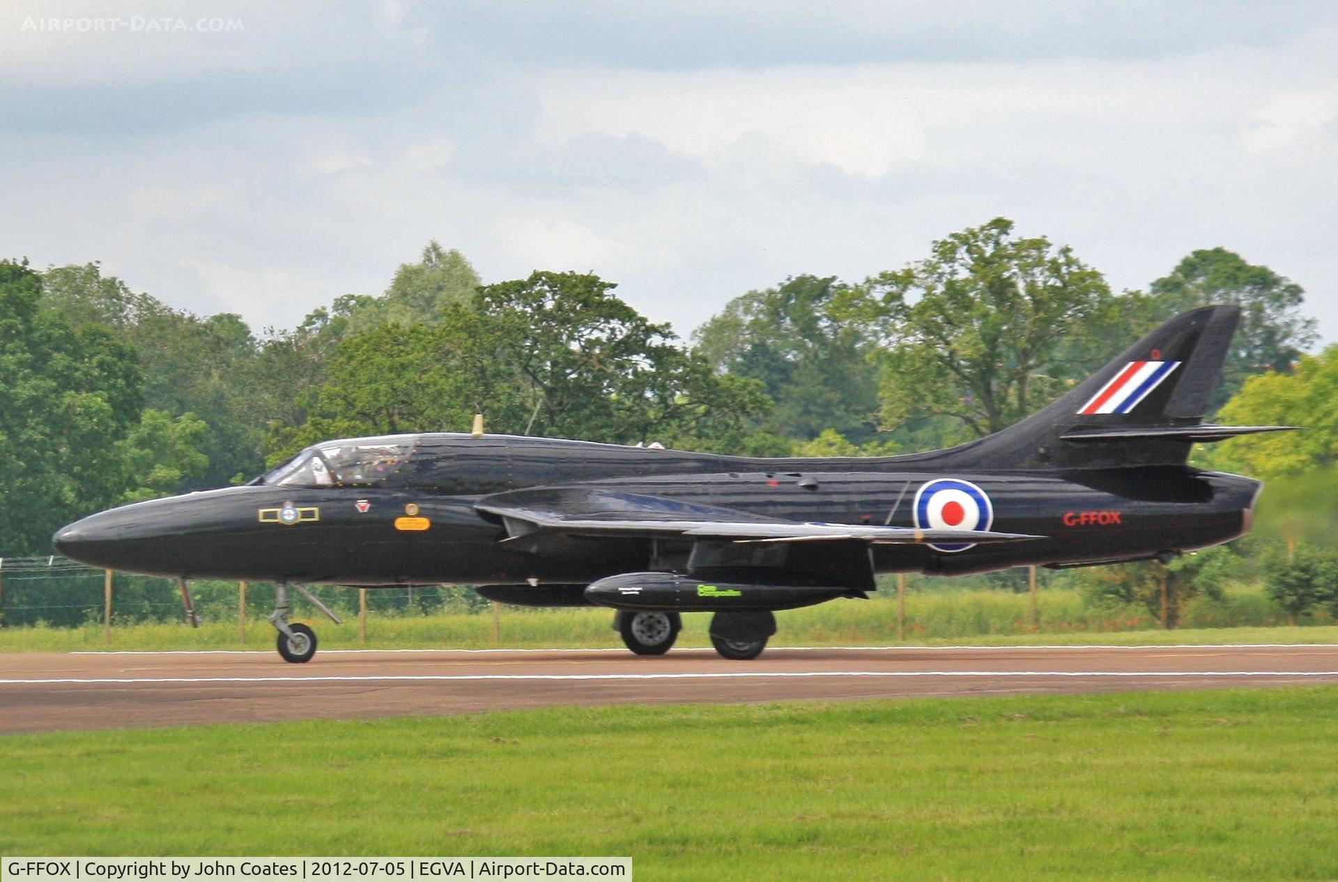 G-FFOX, 1955 Hawker Hunter T.7B C/N 41H-670792, Arriving RIAT 2012