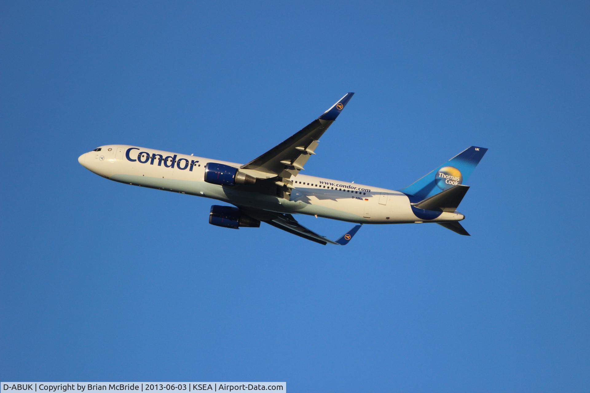 D-ABUK, 1999 Boeing 767-343/ER C/N 30009, Condor (Thomas Cook) Airlines. 767-343ER. D-ABUK cn 30009 746. Seattle Tacoma - International (SEA KSEA). Image © Brian McBride. 03 June 2013