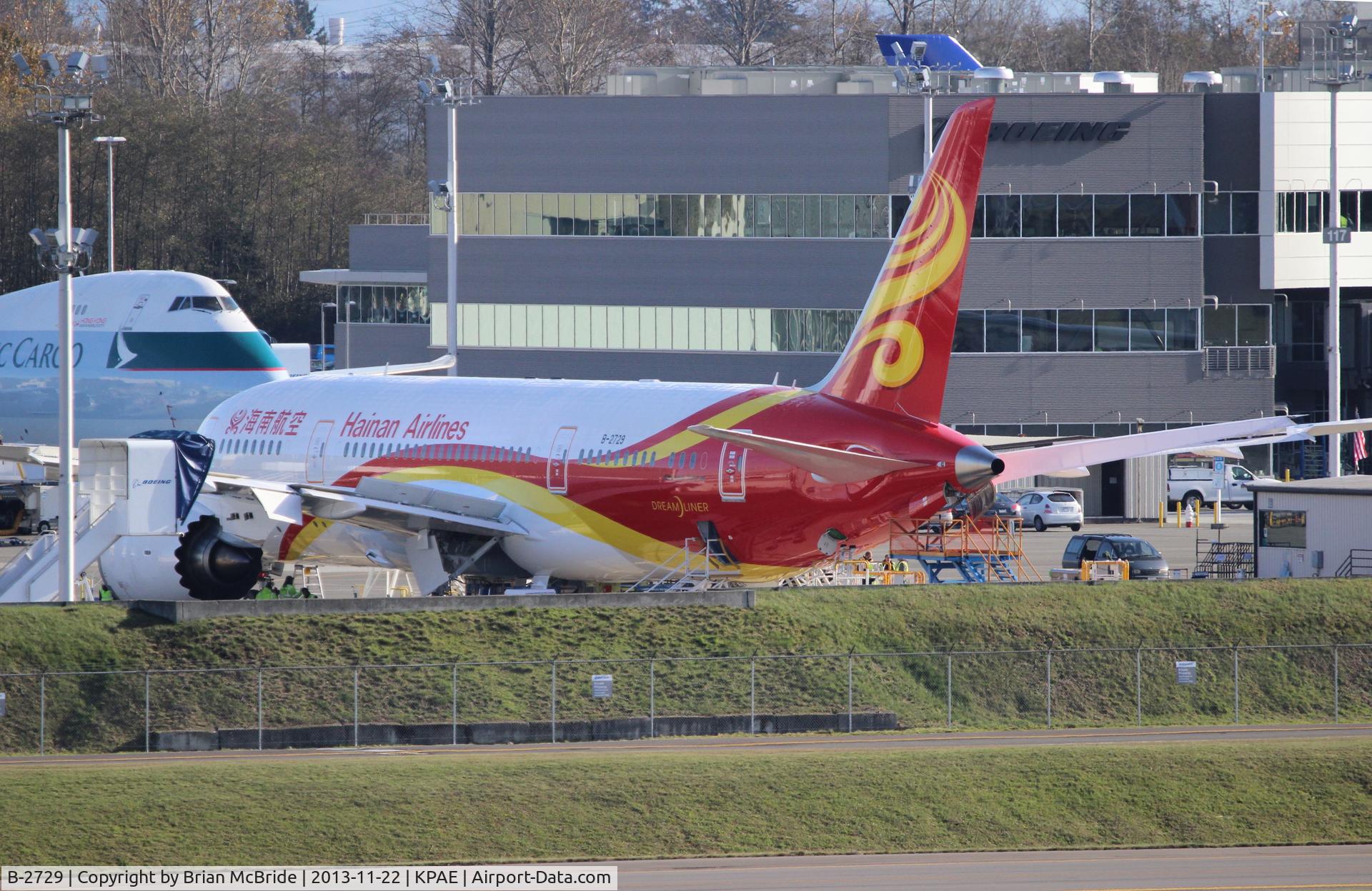 B-2729, 2013 Boeing 787-8 Dreamliner C/N 34941, Hainan Airlines. 787-8 Dreamliner. B-2729 cn 34941 79. Pre delivery. Everett - Snohomish County Paine Field (PAE KPAE). Image © Brian McBride. 22 November 2013