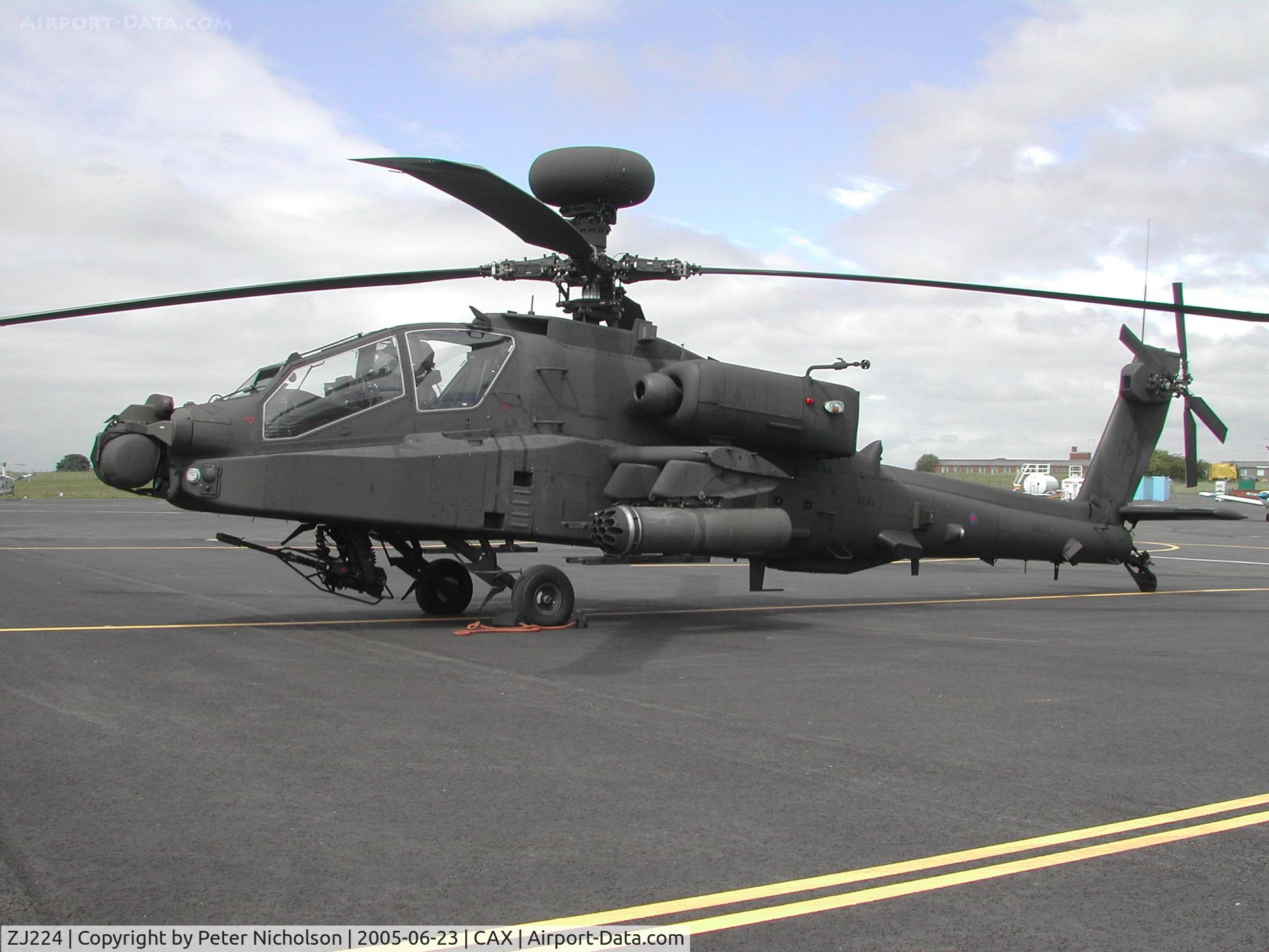 ZJ224, 2003 Westland Apache AH.1 C/N DU058/WAH058, Apache AH.1, callsign Vanguard 1, of 656 Squadron on a visit to Carlisle in the Summer of 2005.