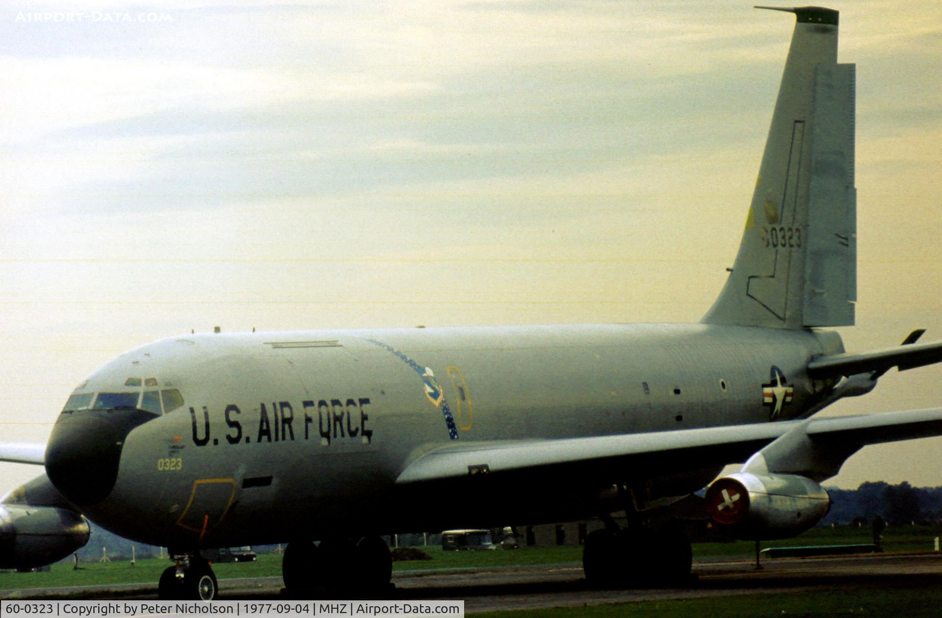 60-0323, 1960 Boeing KC-135A Stratotanker C/N 18098, KC-135A Stratotanker of 28th Bomb Wing on deployment to RAF Mildenhall in September 1977.