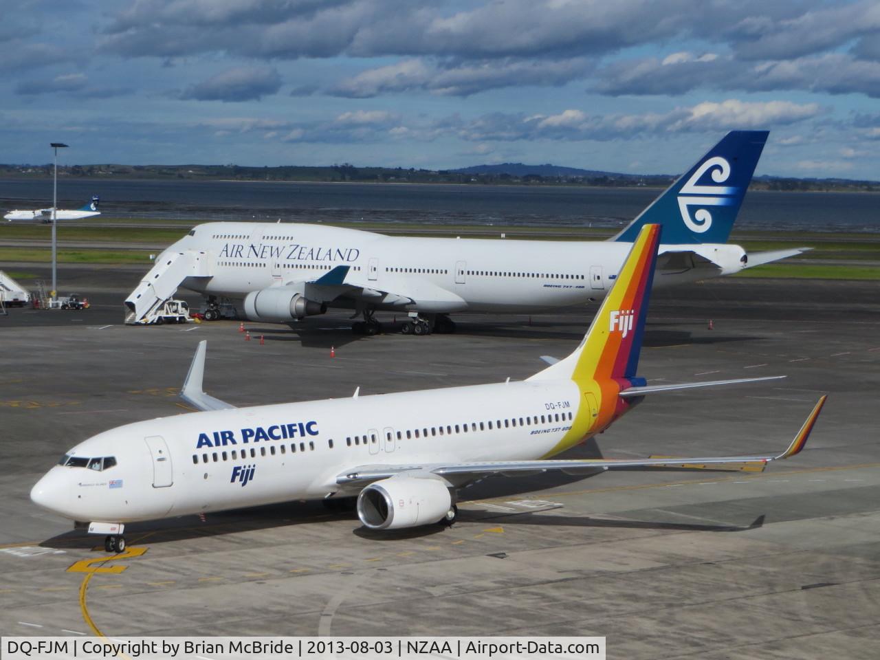 DQ-FJM, 2010 Boeing 737-86J C/N 37754, Air Pacific. 737-86J. DQ-FJM cn 37754 3306. ZK-SUH behind her. Auckland - International (AKL NZAA).Image © Brian McBride. 03 August 2013