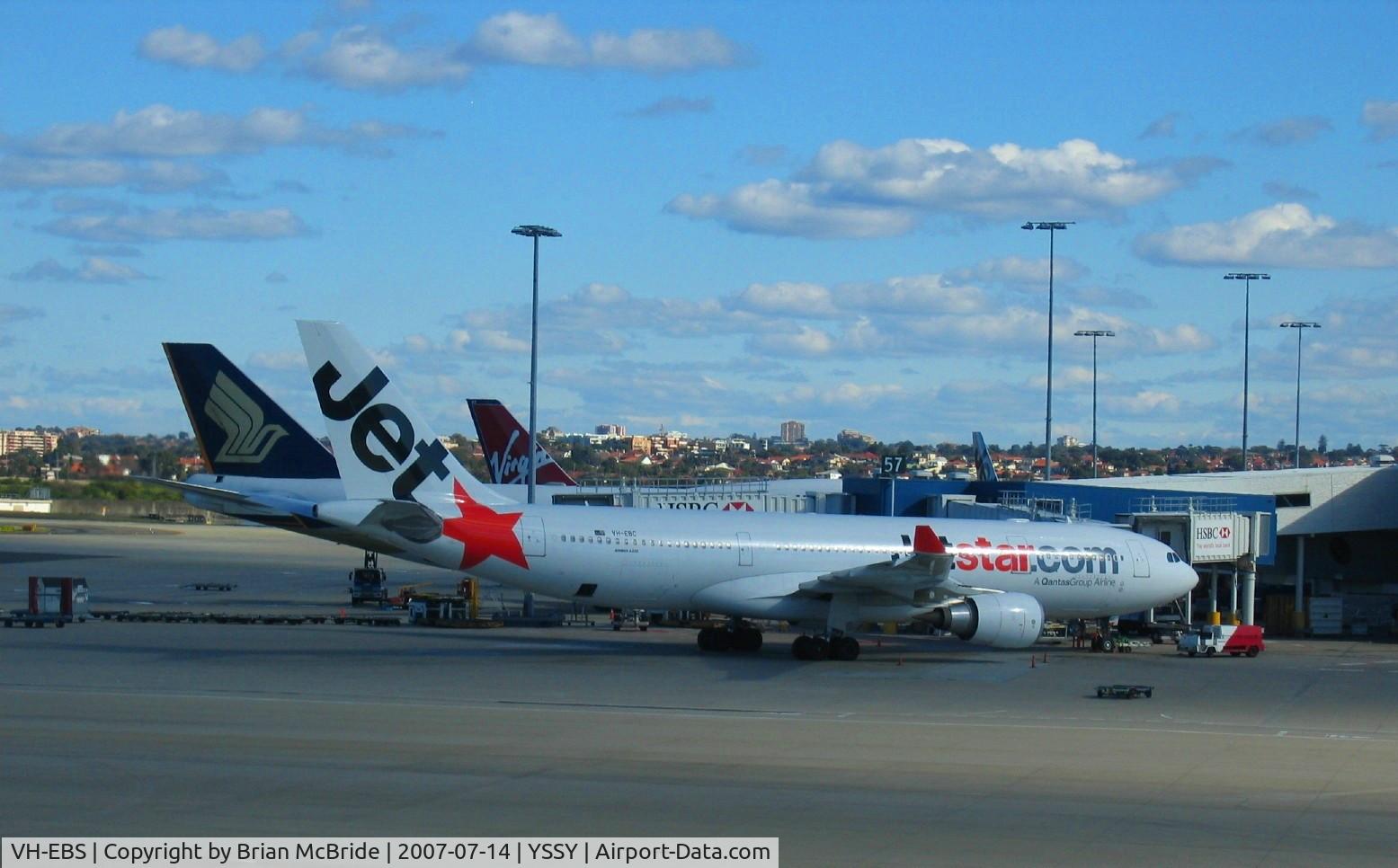 VH-EBS, 2011 Airbus A330-202 C/N 1258, Jetstar Airways. A330-202. VH-EBS cn 1258. Sydney - Kingsford Smith International (Mascot) (SYD YSSY). Image © Brian McBride. 14 July 2007