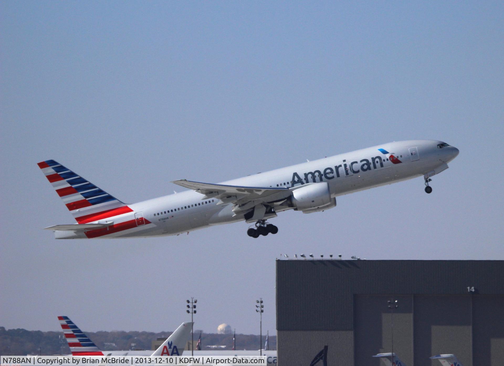 N788AN, 2000 Boeing 777-223 C/N 30011, American Airlines. 777-223ER. N788AN 7AV cn 30011 28. Dallas - Fort Worth - International (DFW KDFW). Image © Brian McBride. 10 December 2013