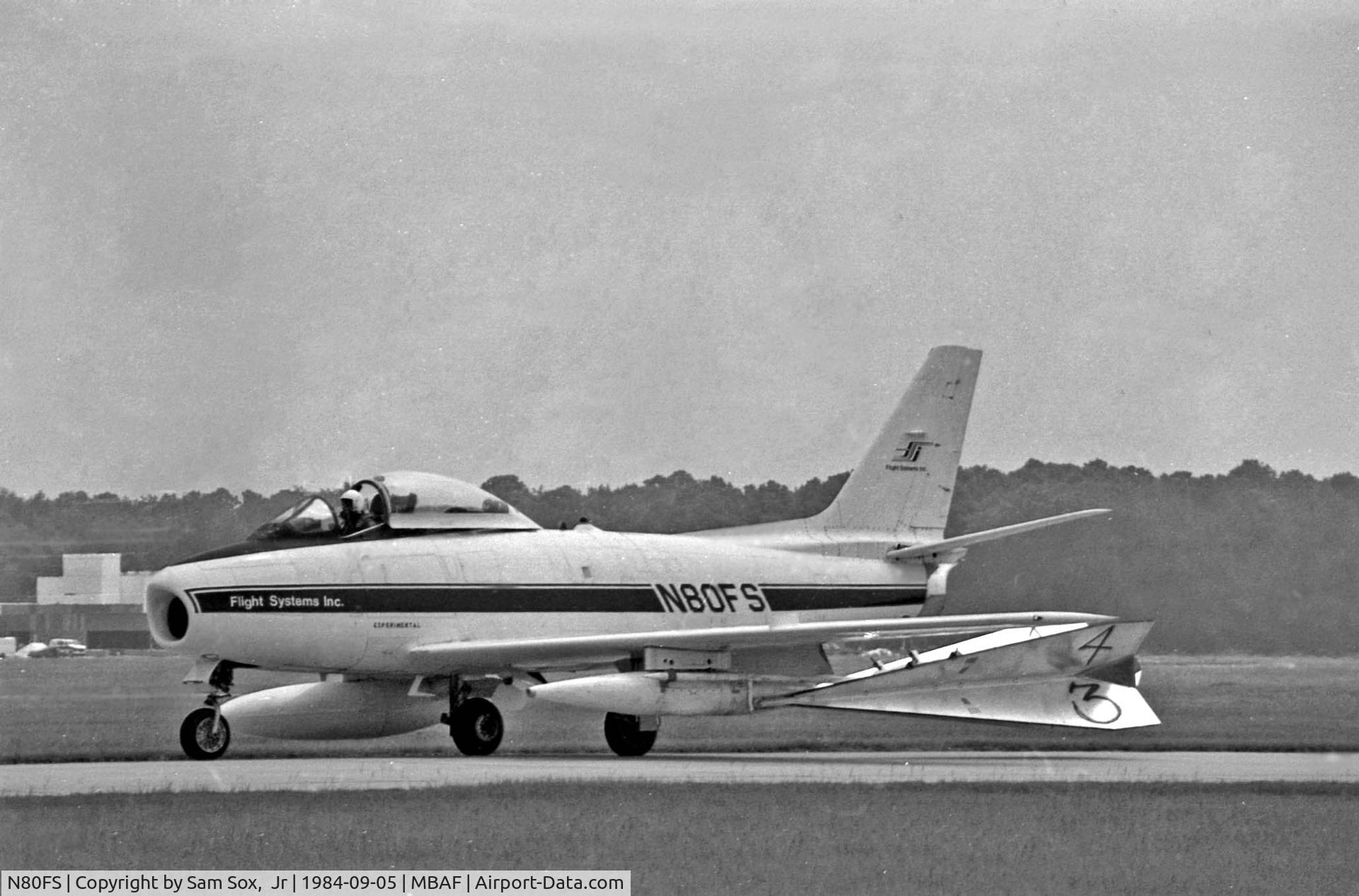 N80FS, 1958 Canadair CL-13B Sabre 6 C/N S6-1675, While visiting MBAFB Summer 1984, photographed N80FS who was there providing aerial targets for A-10s of the 354th FG.