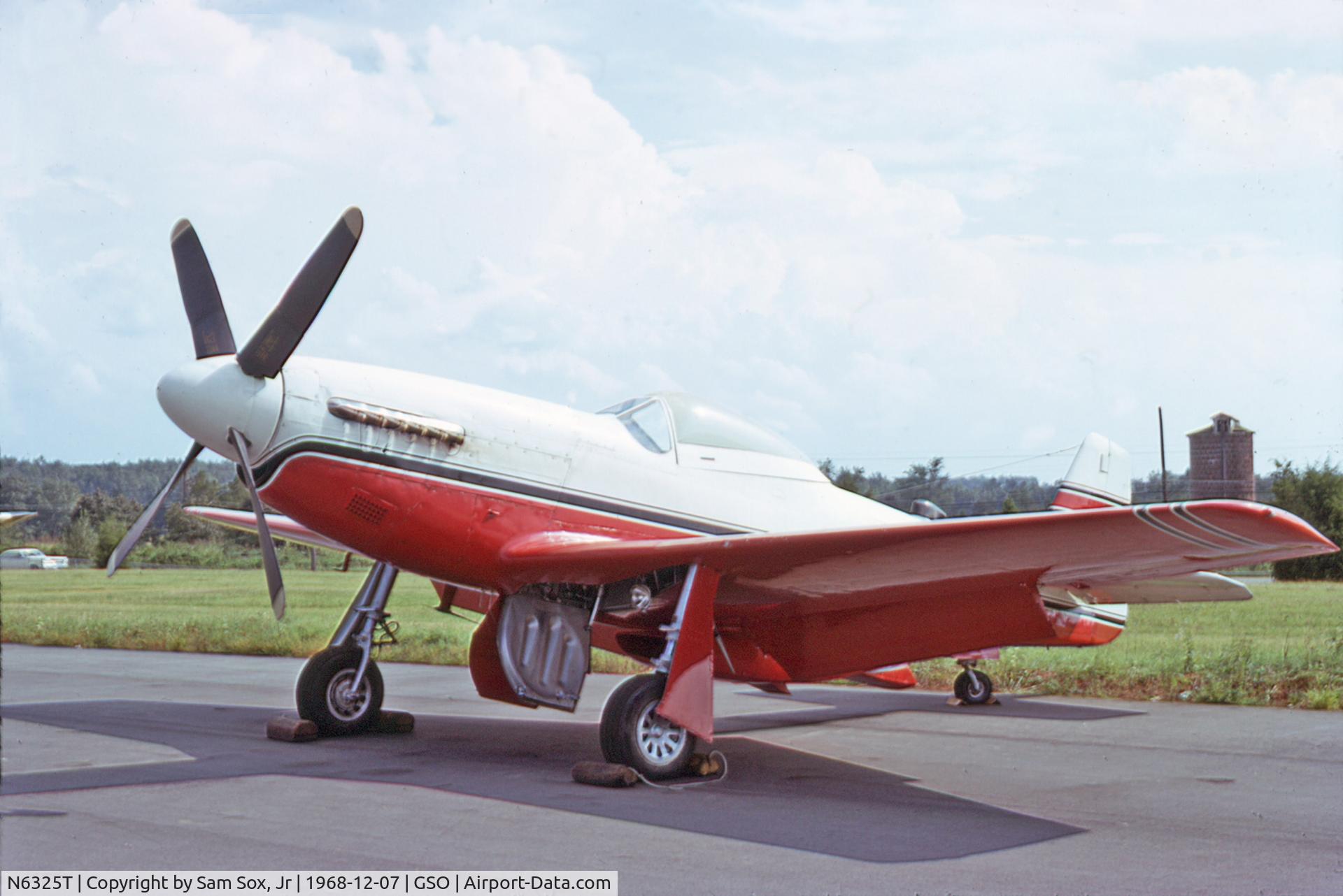 N6325T, 1944 North American P-51D Mustang C/N 122-40513, Owner by Wendell Trogden, Eastern Airlines Capt. Greensboro, NC from 1967 through 1969. Eventually sold to El Salvador for use in Soccer War as FAS 407.  N6325T, 44-73973 returned to the states and still flies today as John Stine's warbird 