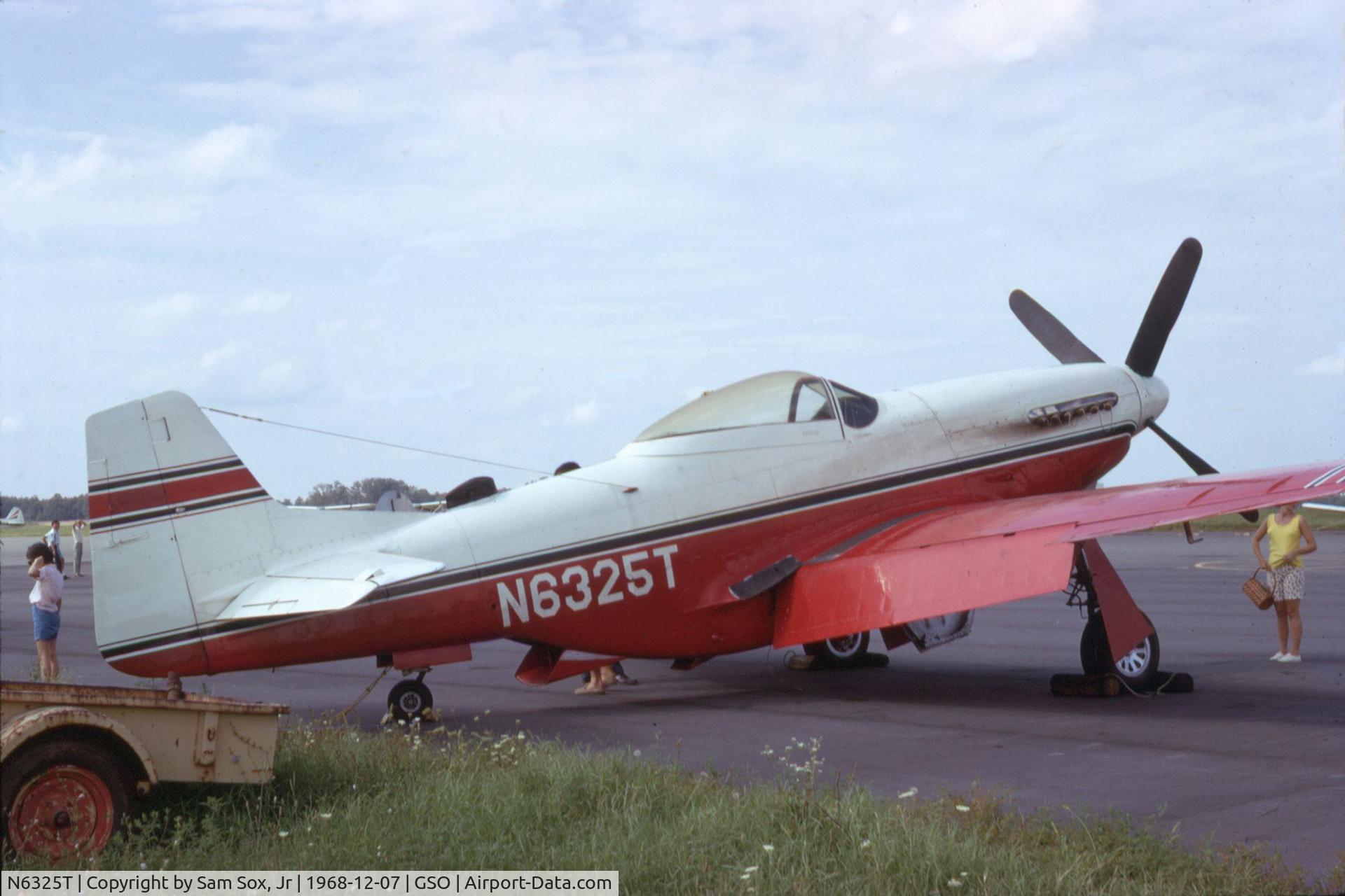 N6325T, 1944 North American P-51D Mustang C/N 122-40513, Owner by Wendell Trogden, Eastern Airlines Capt. Greensboro, NC from 1967 through 1969. Eventually sold to El Salvador for use in Soccer War as FAS 407.  N6325T, 44-73973 returned to the states and still flies today as John Stine's warbird 