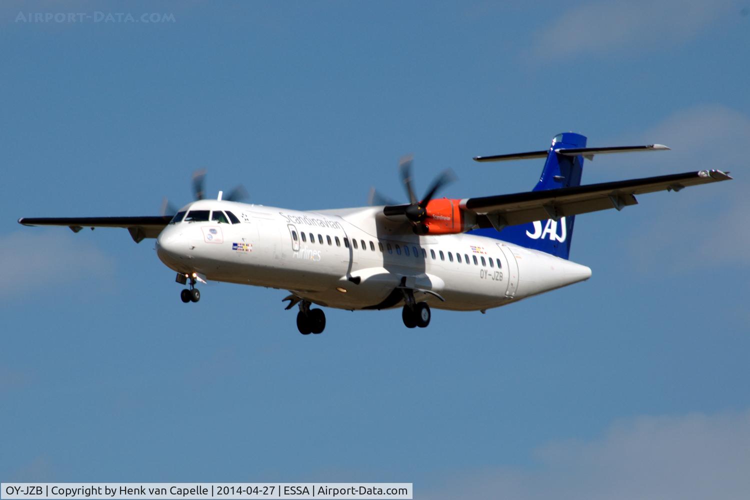 OY-JZB, 2013 ATR 72-600 (72-212A) C/N 1121, ATR-72-600 of Jet Time (in SAS colours) on final approach to Stockholm Arlanda airport, Sweden