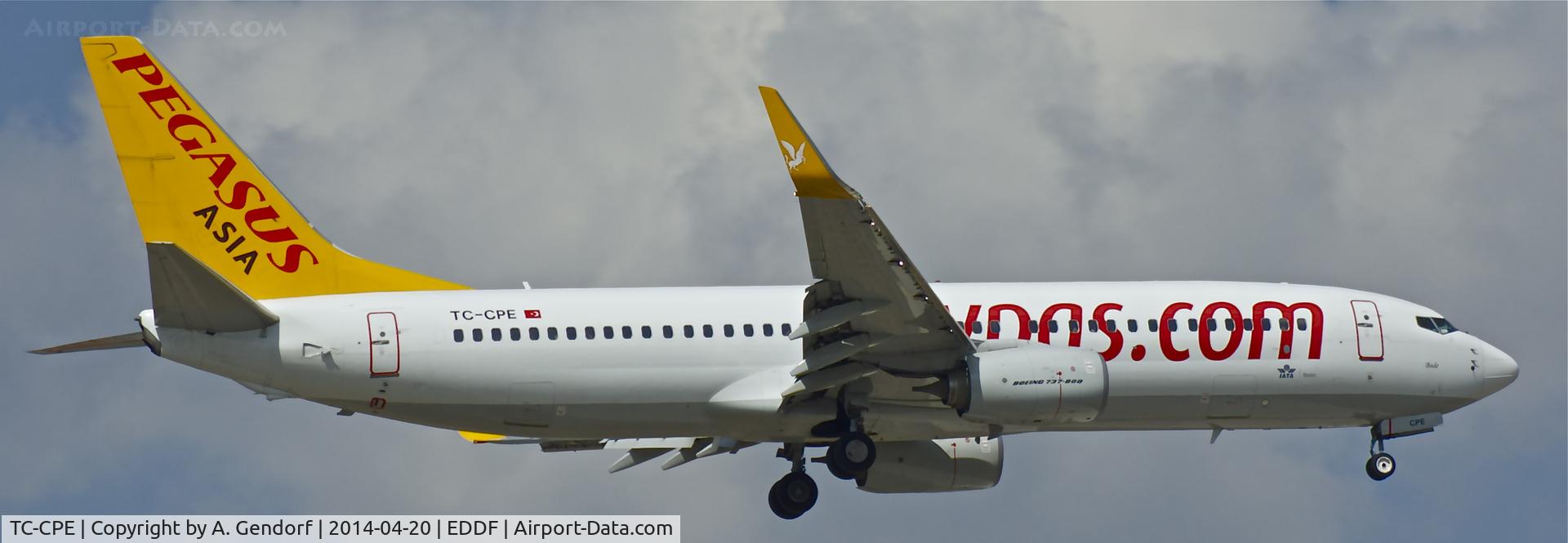 TC-CPE, 2012 Boeing 737-82R C/N 38178, Pegasus Asia, is here landing at Frankfurt Rhein/Main Int'l(EDDF)