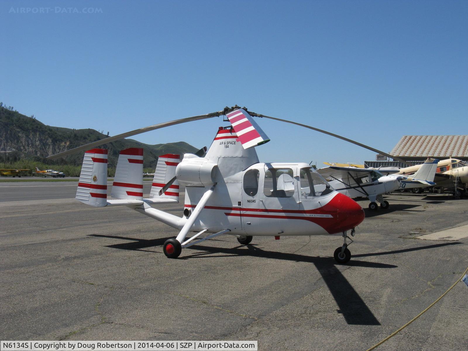N6134S, 1965 Air & Space America Inc 18A C/N 18-41, 1965 Air & Space Mfg. Inc. 18A jump start autogyro, rare airworthy production aircraft derived from Umbaugh 18 production autogyro, tandem seating for two. SZP-based.