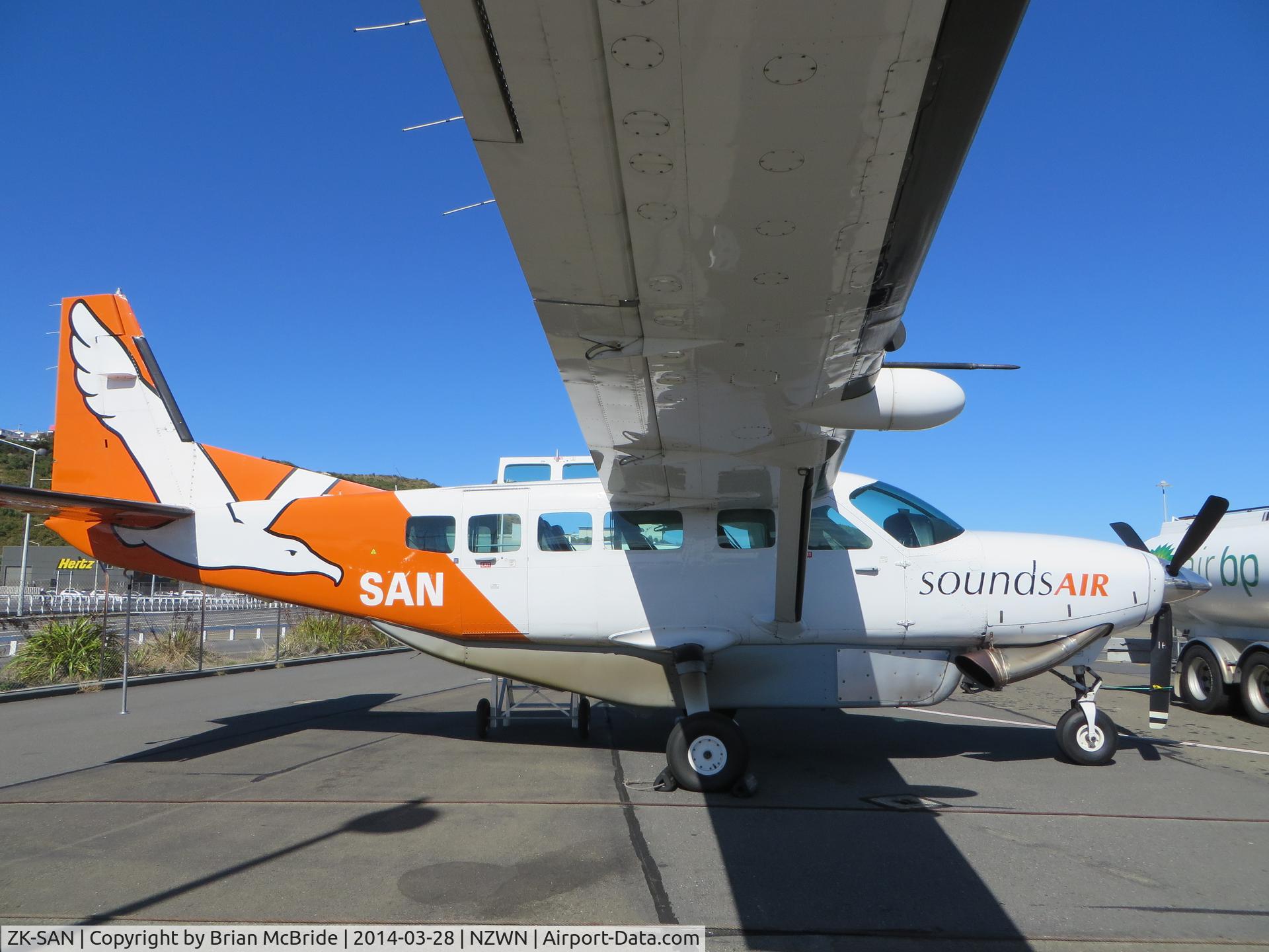 ZK-SAN, 2002 Cessna 208 Caravan I C/N 20800360, Sounds Air. Cessna 172S Skyhawk. ZK-SAN cn 172S8673. Wellington - International (WLG NZWN). Image © Brian McBride. 28 March 2014
