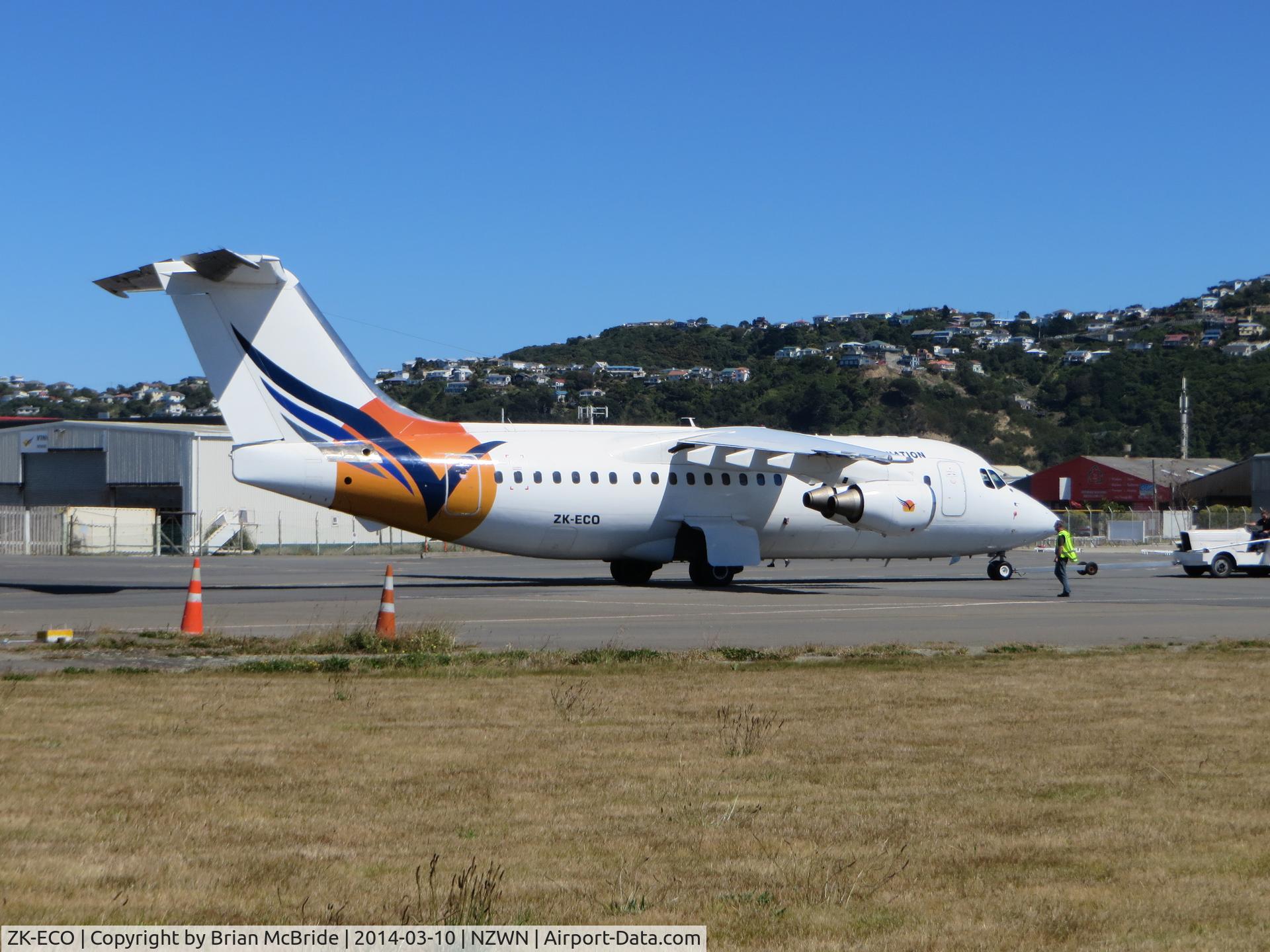 ZK-ECO, 1989 British Aerospace BAe.146-200 C/N E2130, Vincent Aviation. British Aerospace BAe-146-200. ZK-ECO cn E2130. Wellington - International (WLG NZWN). Image © Brian McBride. 10 March 2014