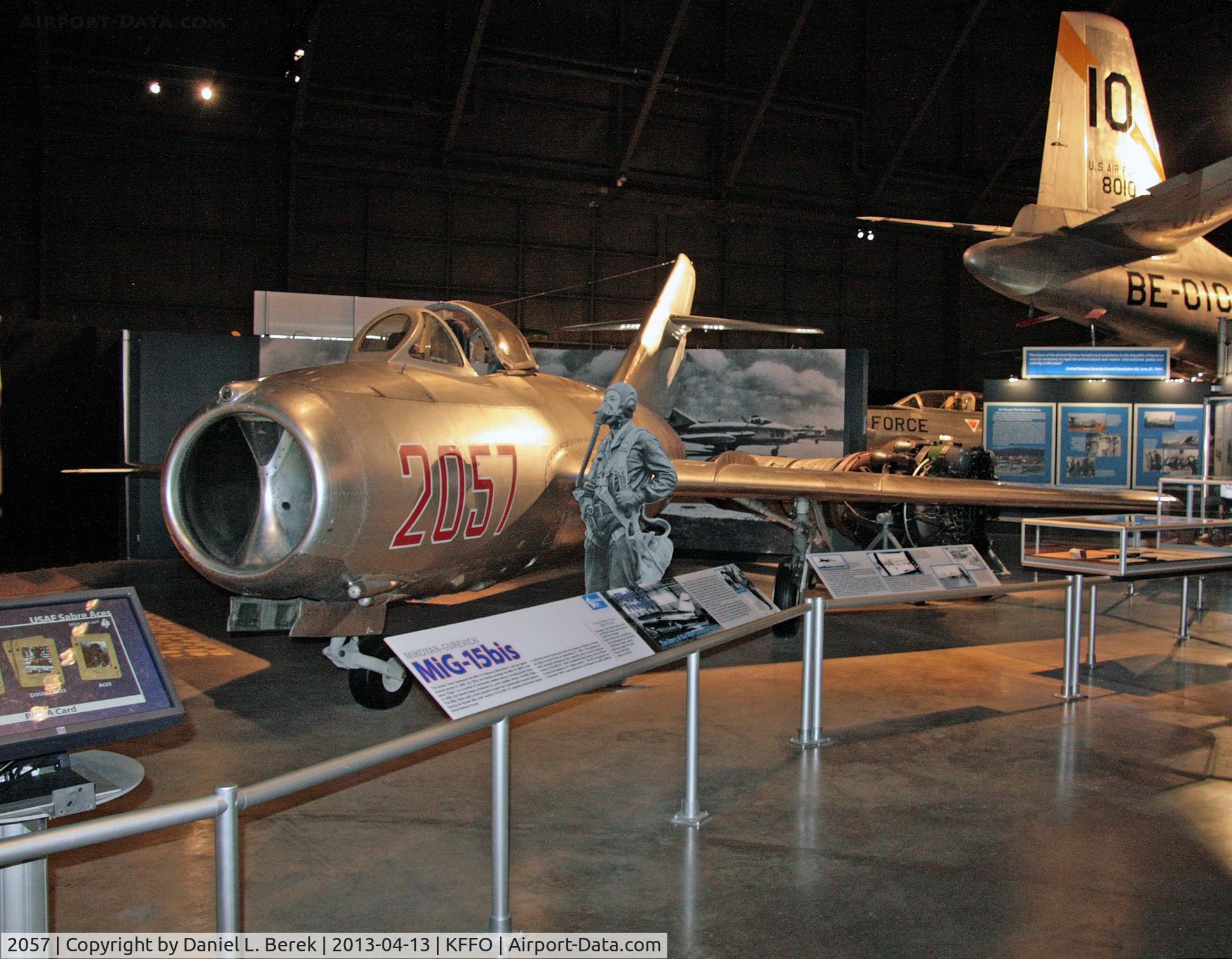 2057, Mikoyan-Gurevich MiG-15bis C/N 2015357, The USAF acquired this machine when its North Korean pilot used to defect to the West.  U.S. intelligence gained a great deal of knowledge from examining this advanced version of the MiG-15.