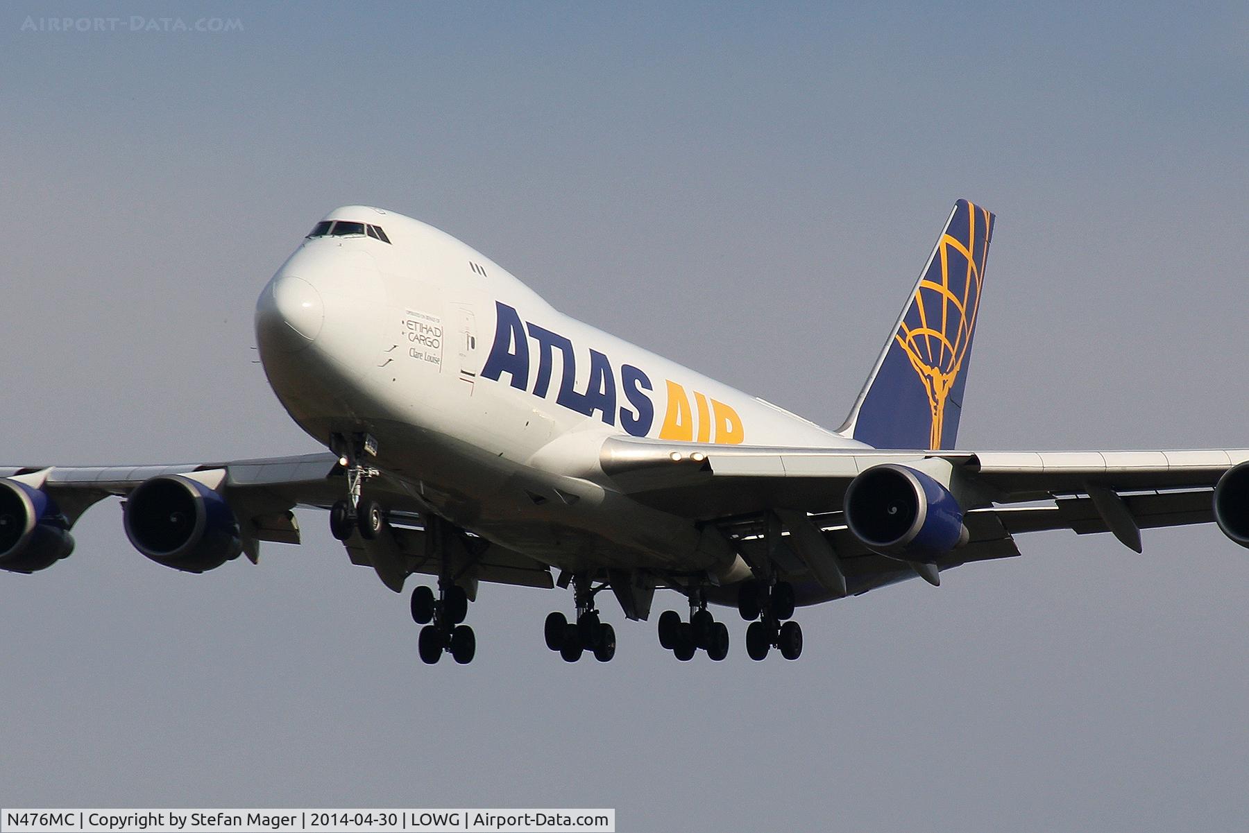 N476MC, 1999 Boeing 747-47UF C/N 29256, Atlas Air B747-400F for Etihad arriving from Sevilla