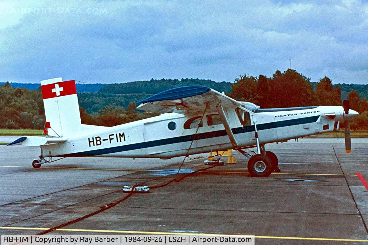 HB-FIM, 1974 Pilatus PC-6/B2-H2 C/N 741, Pilatus PC-6/B1-H2 Turbo Porter [741] Zurich~HB 26/09/1984