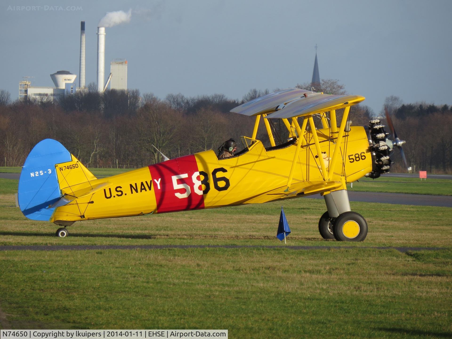 N74650, 1943 Boeing A75N1(PT17) C/N 75-7478, This Stearman S75N arrived in the Netherlands at the 'Vliegend Museum Seppe' in 2013. now on a sunny day in January 2014.