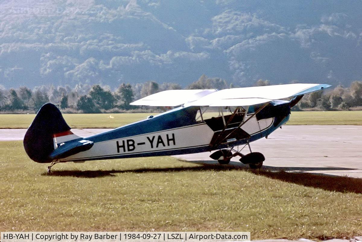 HB-YAH, 1938 Luton LA-5A Major C/N LA5/1, Luton LA-5 Major [1] Locarno~HB 27/09/1984. Taken from a slide.